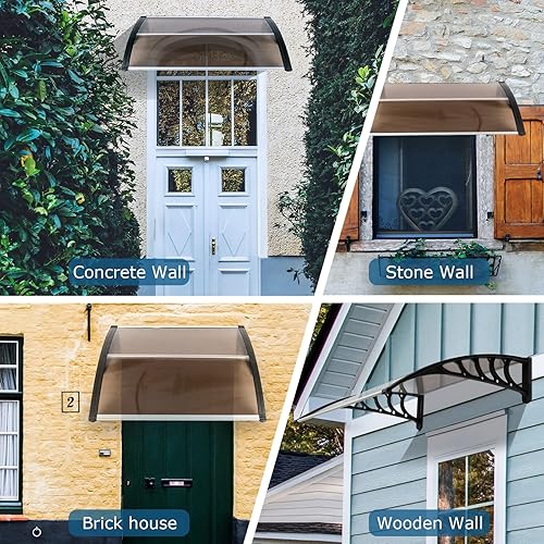 Miniatura 8 de Toldo para puerta de ventana de 40 x 40 pulgadas, cubierta de policarbonato para puerta de entrada, toldo exterior para ventana exterior, UPF 50+,