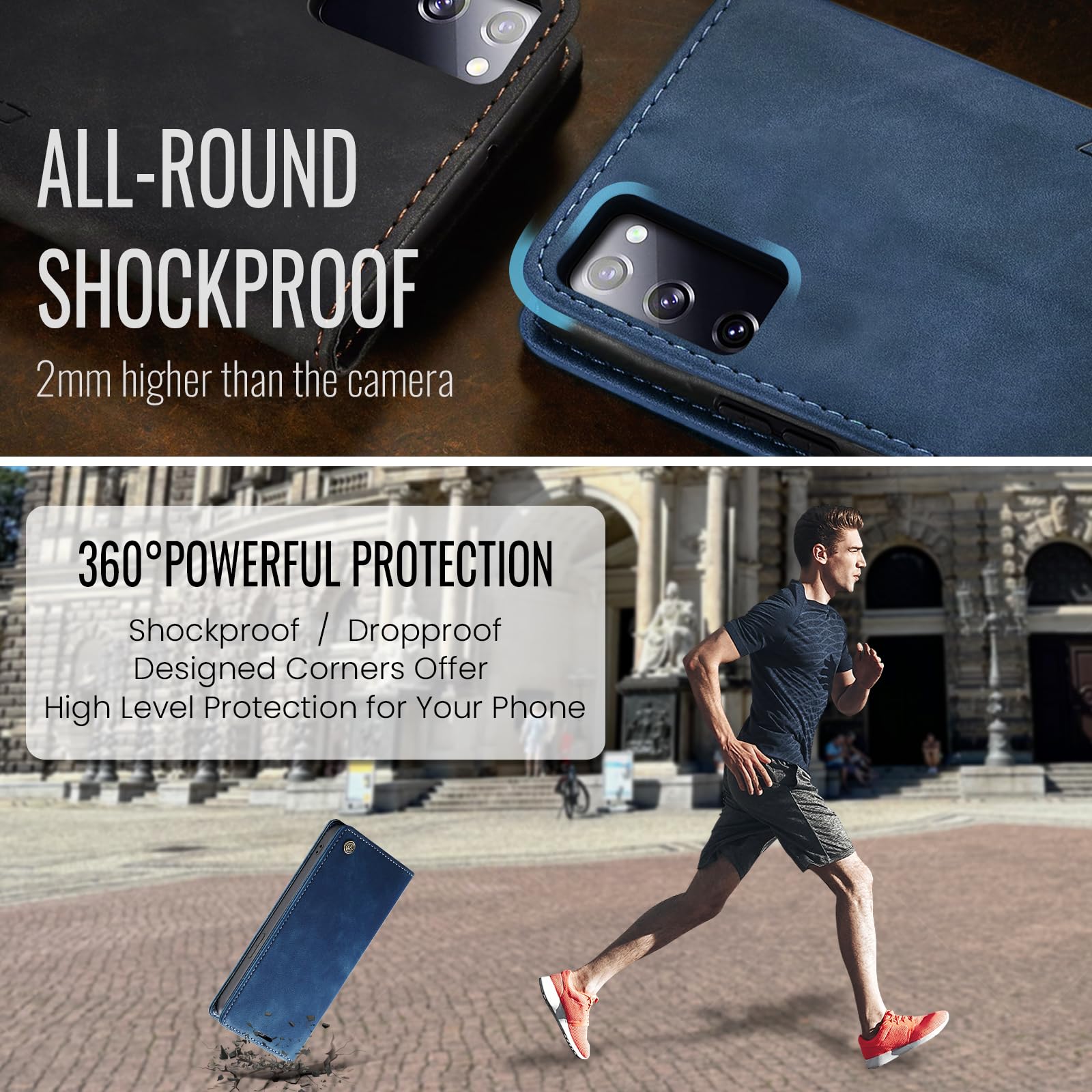 Samokor Cover per Samsung Galaxy S20 FE 5G Pelle Flip Custodia Cavalletto Portafoglio Magnetica Carta Fessura Antiurto per Samsung Galaxy S20 FE,Blu