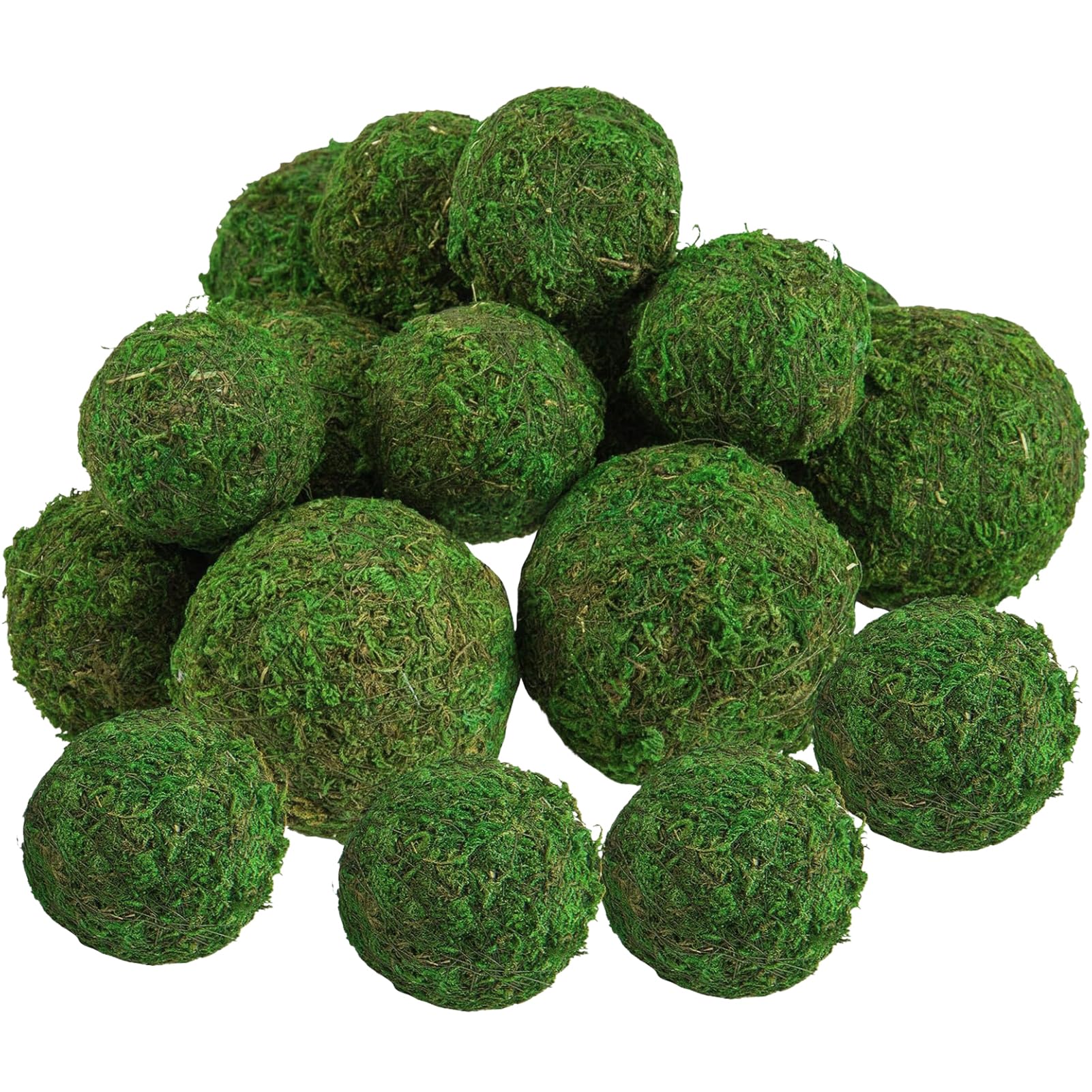 Biubee 18 Pack Decorative Faux Dried Moss Balls- 6pcs 3.1" Artificial Green Plant Mossy Globes+ 12pcs 2.2" Handmade Sphere Moss Gift for Home Dough Bowl Vase Chinoiserie Decors Party Wedding Display