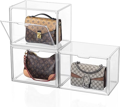 HBlife Paquete de 3 organizadores de almacenamiento transparentes para armario, organizador de acrílico apilable con puerta magnética, caja de