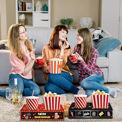 Miniatura 5 de OBUSATT 32 bandejas de aperitivos de noche de película para palomitas de maíz, soporte de palomitas de maíz, cajas de películas desechables para