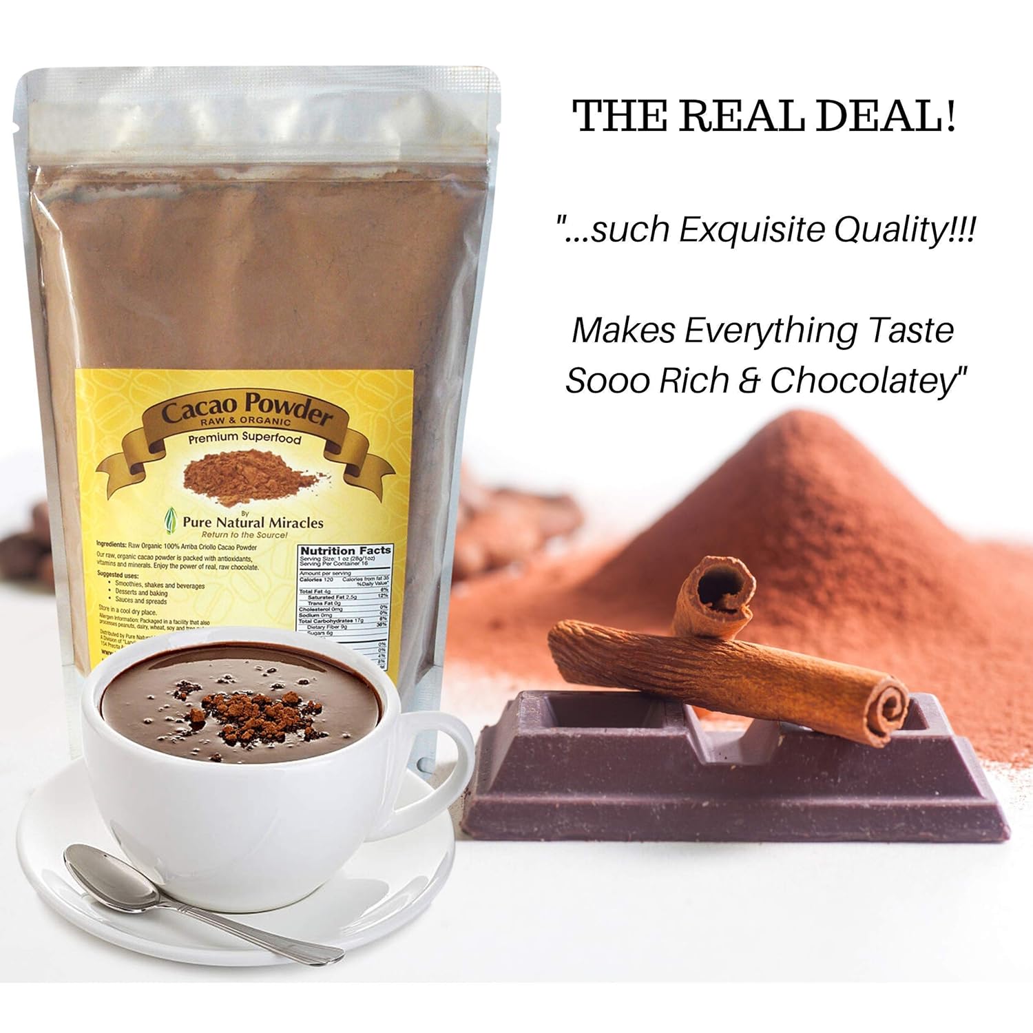 Pure Natural Miracles Cacao Powder and Maca Powder Gelatinized 1 lb - Organic Unsweetened