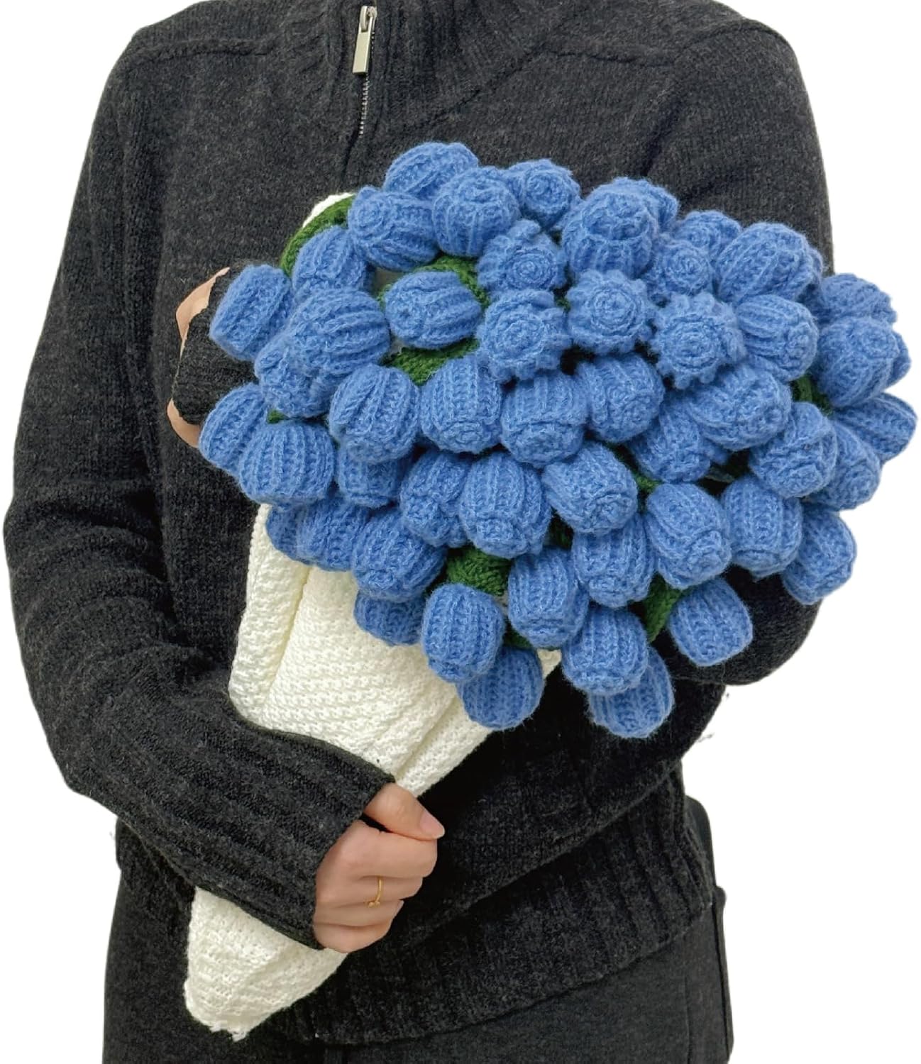 Blue Rose Flowers Bouquet Blanket, Tulip Flower Throw Blankets, Romantic Gifts for Mom, Sister, Friend for Birthday, Valentine, Home Decor, Bed, Sofa(39 Inch)