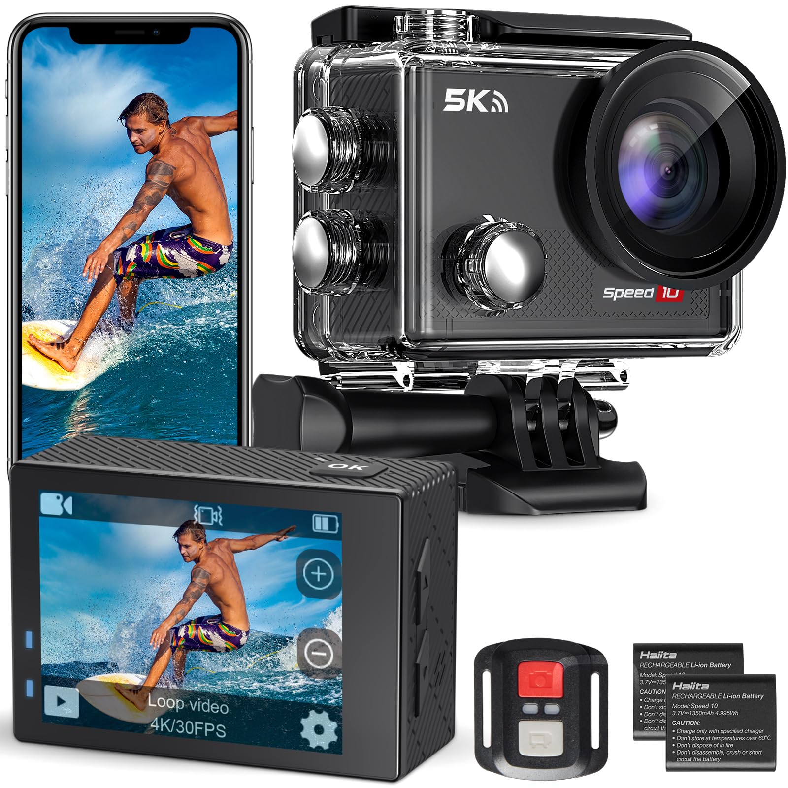 Hiicam Speed 10 4K Action Camera 30MP EIS WiFi 131FT Waterproof