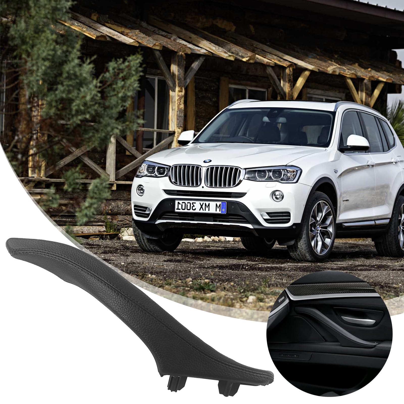 1 Stück Leder-Seitentürgriff BMW 5er-Serie, Türgriff Innen Rechts für 5er F10 F11 F18 51417225852 Rechts Auto Innen Beifahrertür Leder Zuggriff (schwarz)