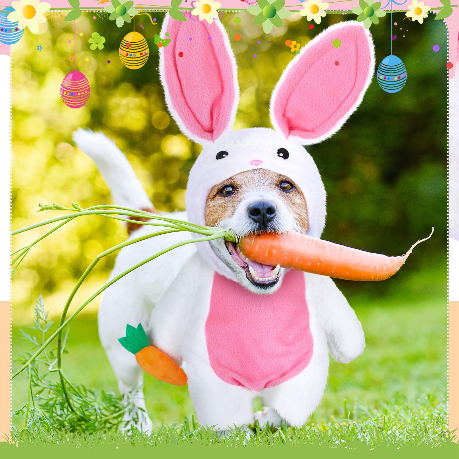 Huhumy Walking Bunny Pet Costume Funny Easter Bunny Dog Costumes with Arms and Trousers Sleeves Halloween Fluffy Rabbit Outfit Costume for Dogs and Cats(M) - Image 4