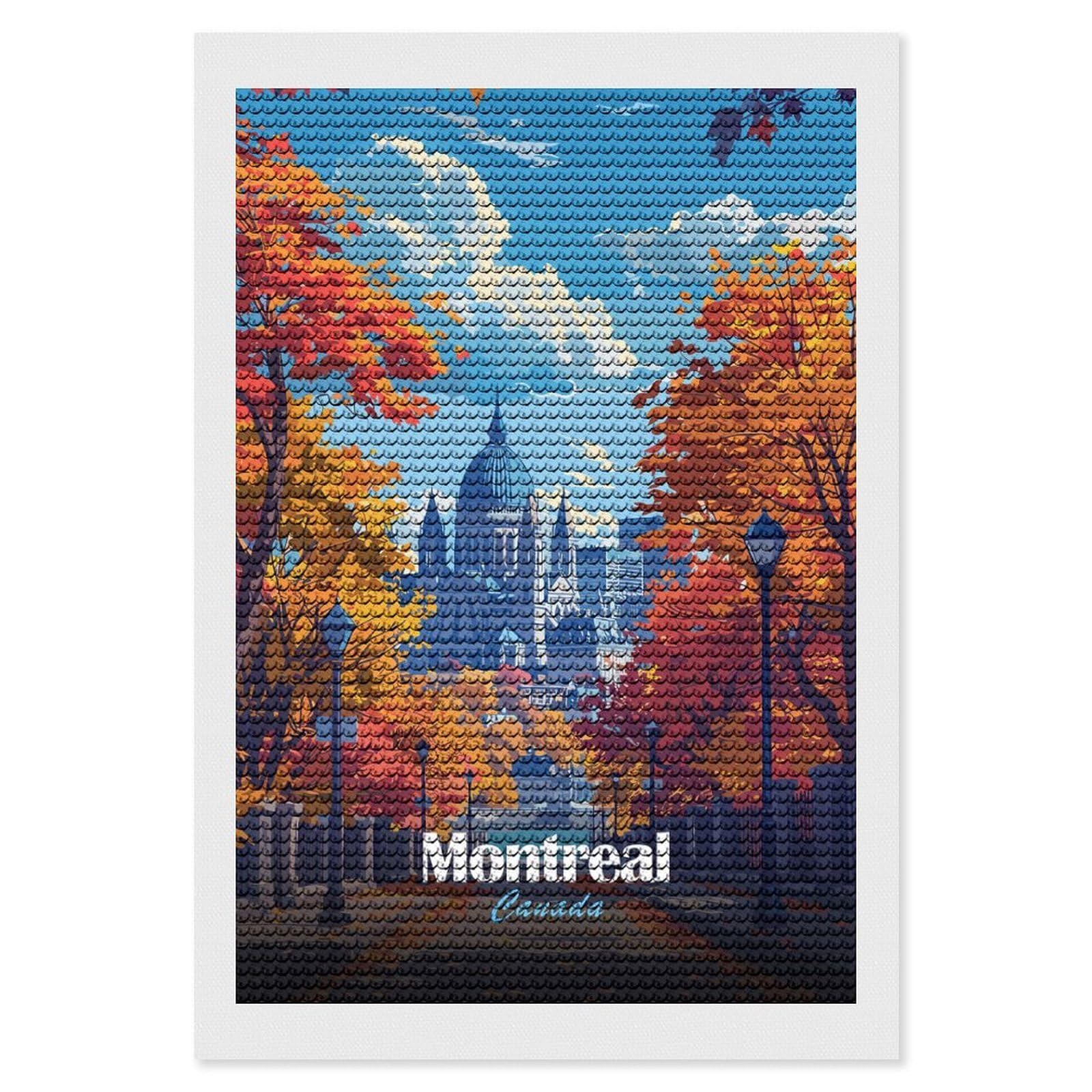 Junmoney Montreal Canada Autumn Cityscape Illustration Diamond Art Kit 8"x12", Vintage Style Decor, Stress Relief Craft, Decor Project, Relaxing DIY, Creative Hobby