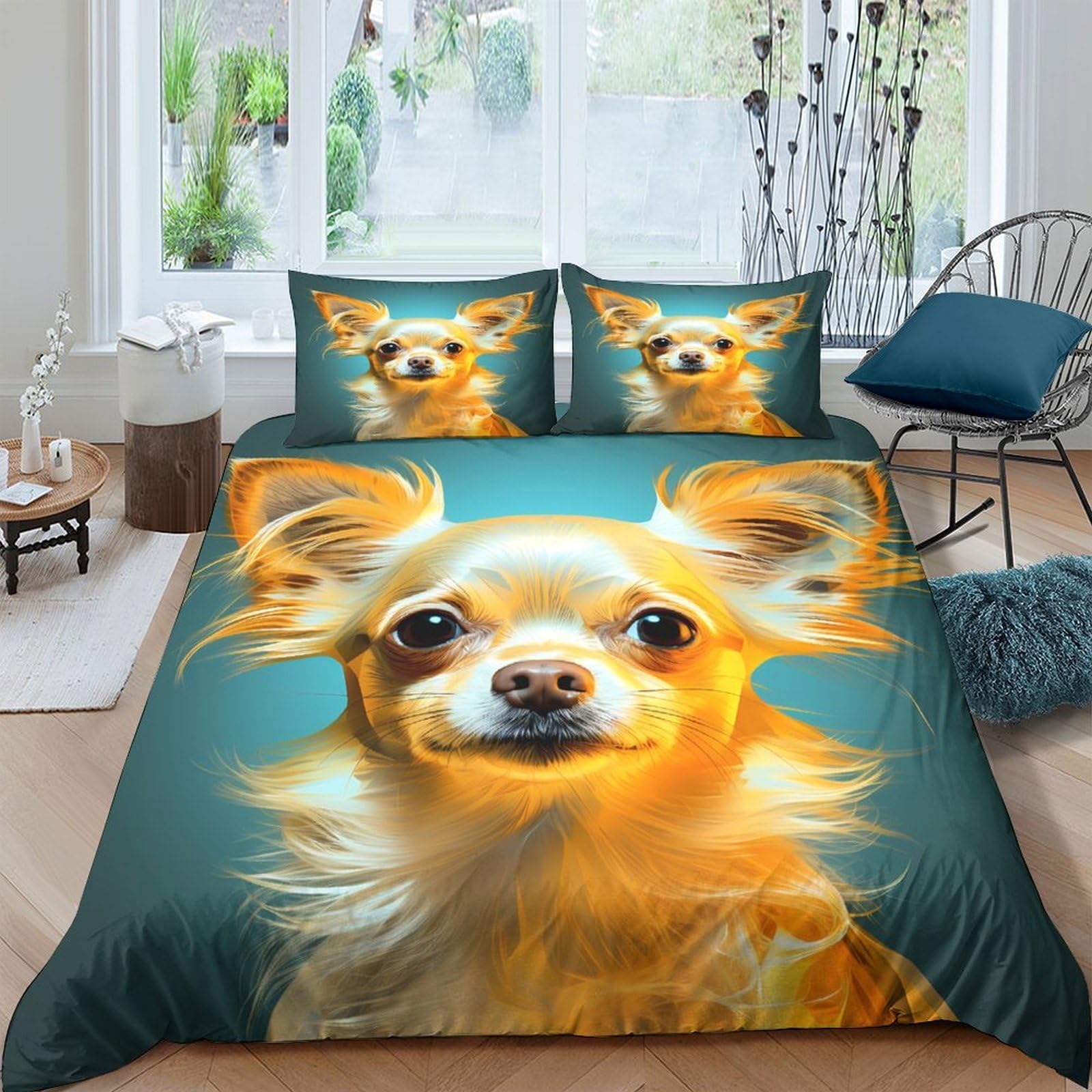 Ctjqhvkz Style-4 3D Printed Golden Chihuahua Fitted Sheet Microfiber Soft Breathable Cartoon Dog Mattress Cover For Bedroom Guestroom Decor Single（135X200cm）