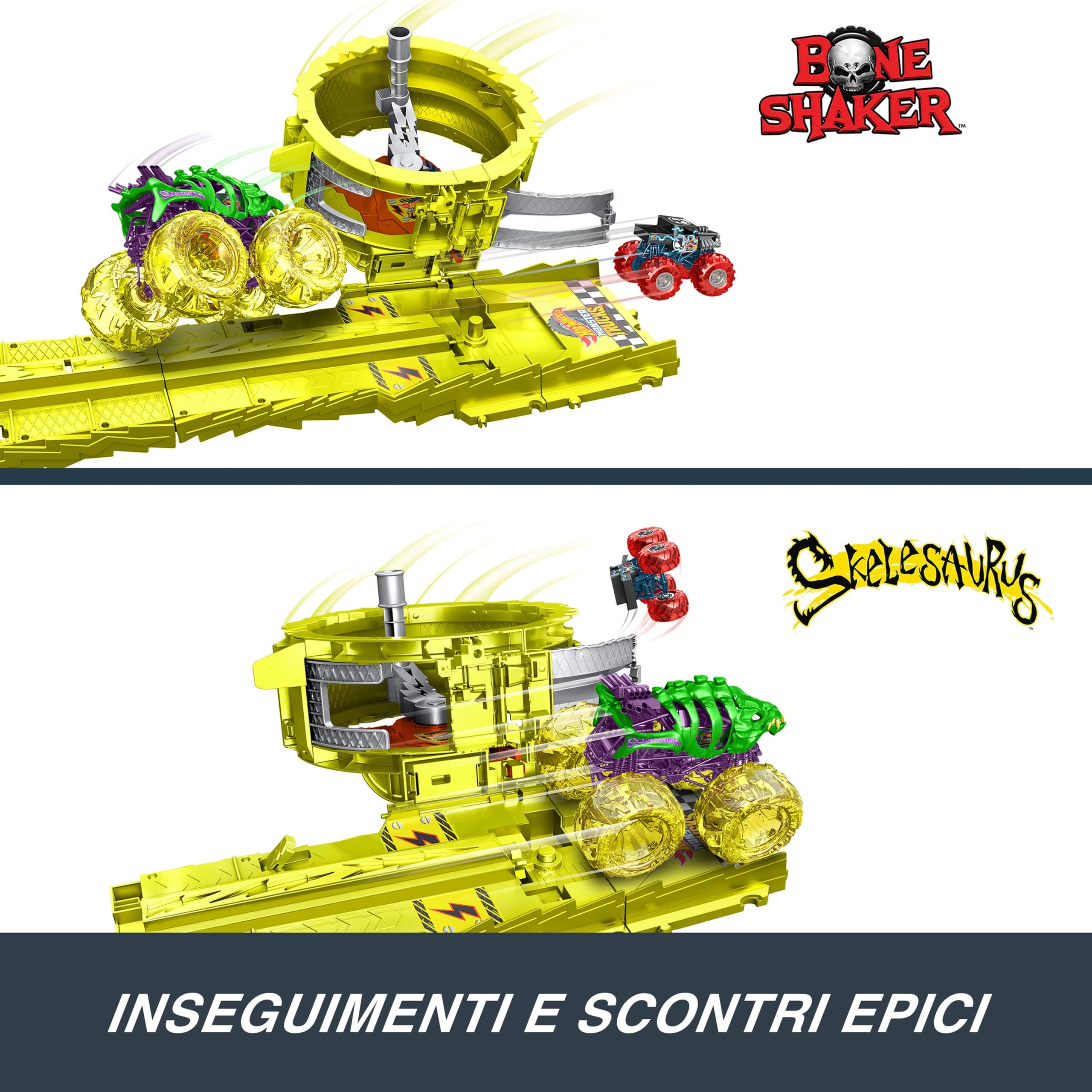 Hot Wheels Monster Trucks Charge & Chase Challenge e 2 Veicoli