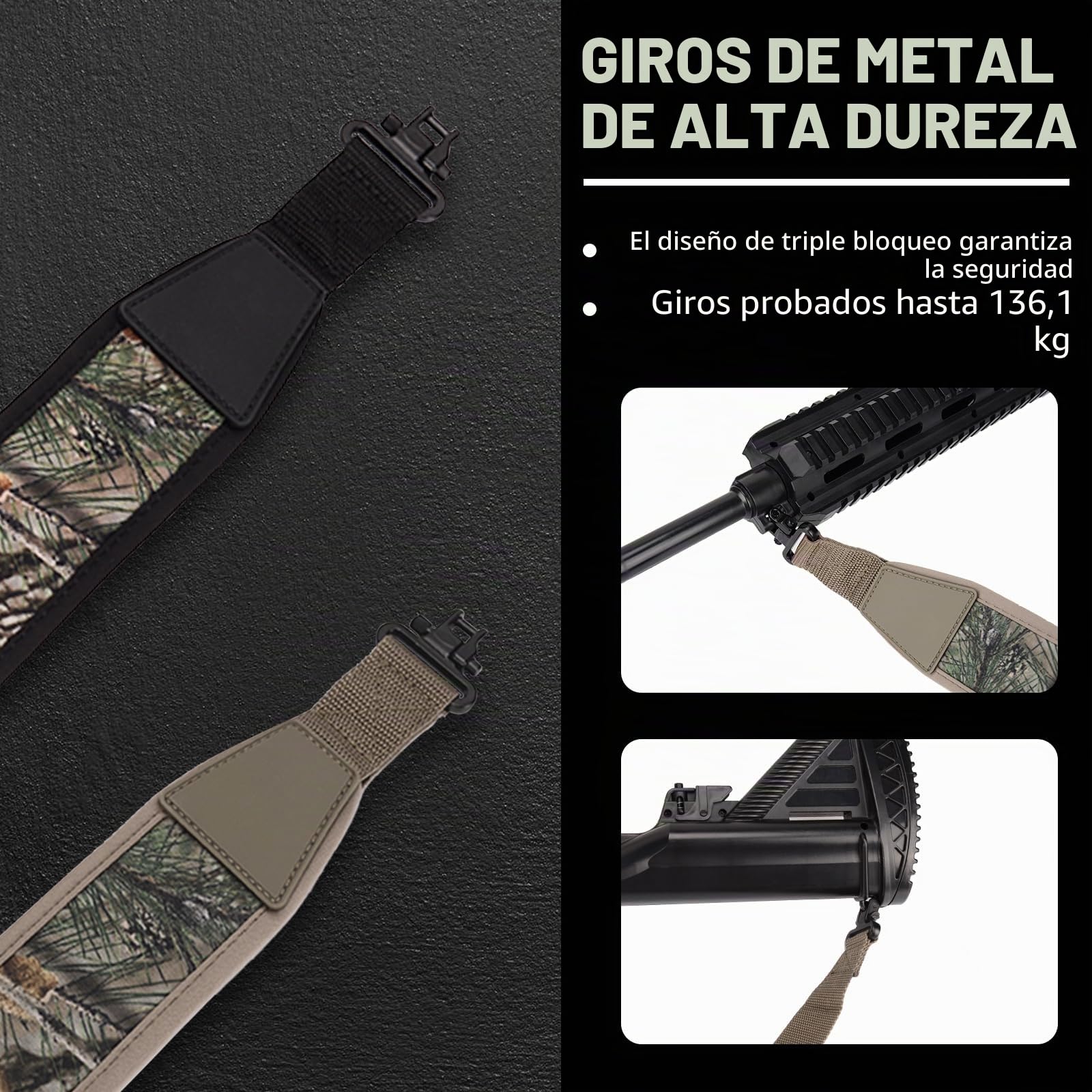 BOOSTEADY Correa de la Pistola Rifle de Dos Puntos con Giratorios,Correa de Hombrera Duradera, ajustador de Longitud