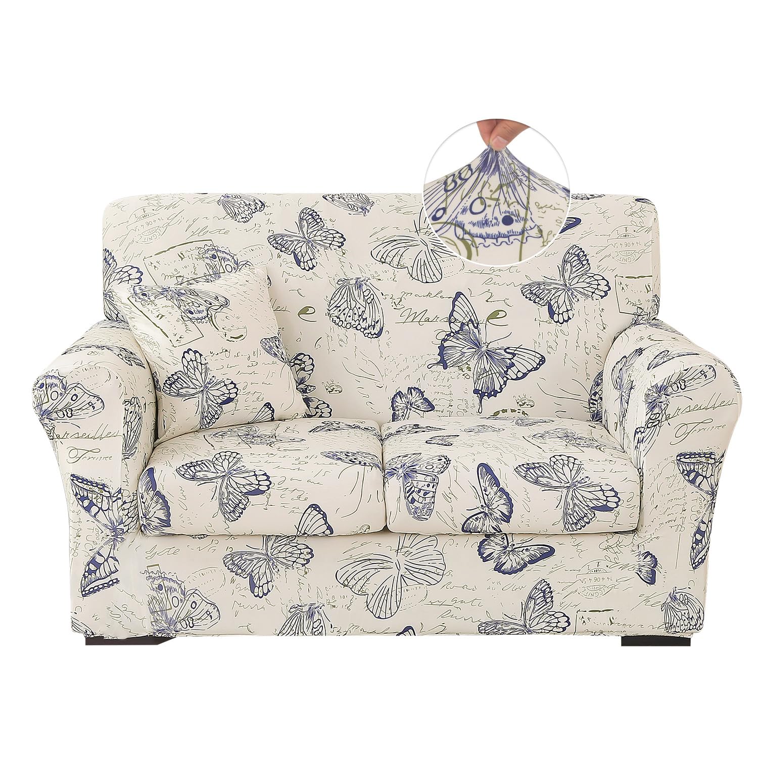 Stretch Printed Sofa Cover Couch Covers, 4-Piece Loveseat Slipcovers with 2 Separate Cushion Cover & 1 Pillow Case, Washable Spandex Furniture Protector for Living Room(Loveseat, Butterfly)