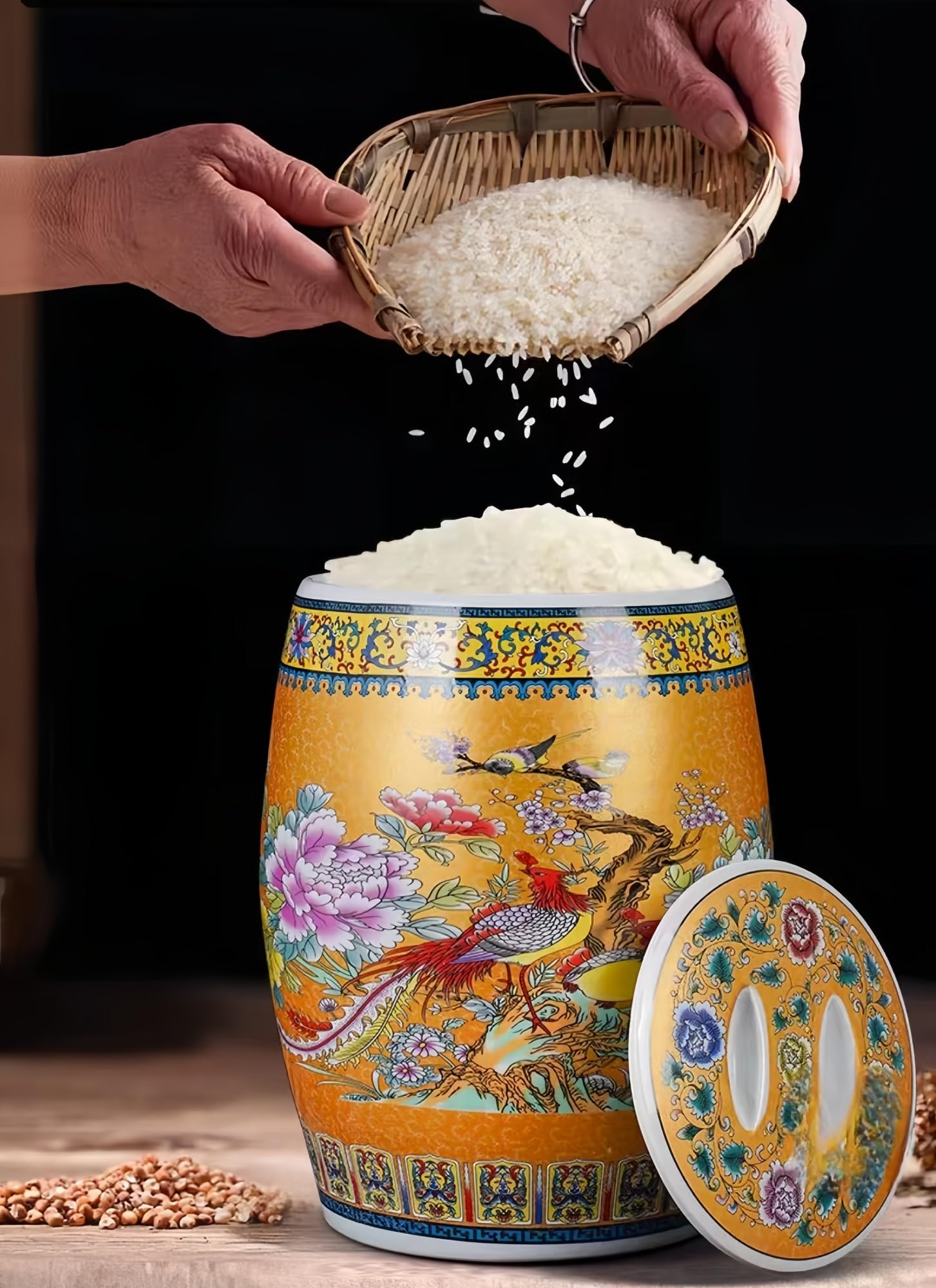 Ceramiczny zbiornik ryżu, Ceramiczny duży słoik na ryż z pokrywką Ryż Soja Mąka kukurydziana Płatki owsiane Wielokolorowy Wiele rozmiarów(Rosso,Capacity 5kg)