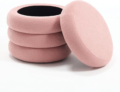Miniatura 8 de ONEVOG Boucle - Otomano de almacenamiento, asiento redondo para reposapiés, puf otomano de tocador, asiento acolchado suave con tapa extraíble para
