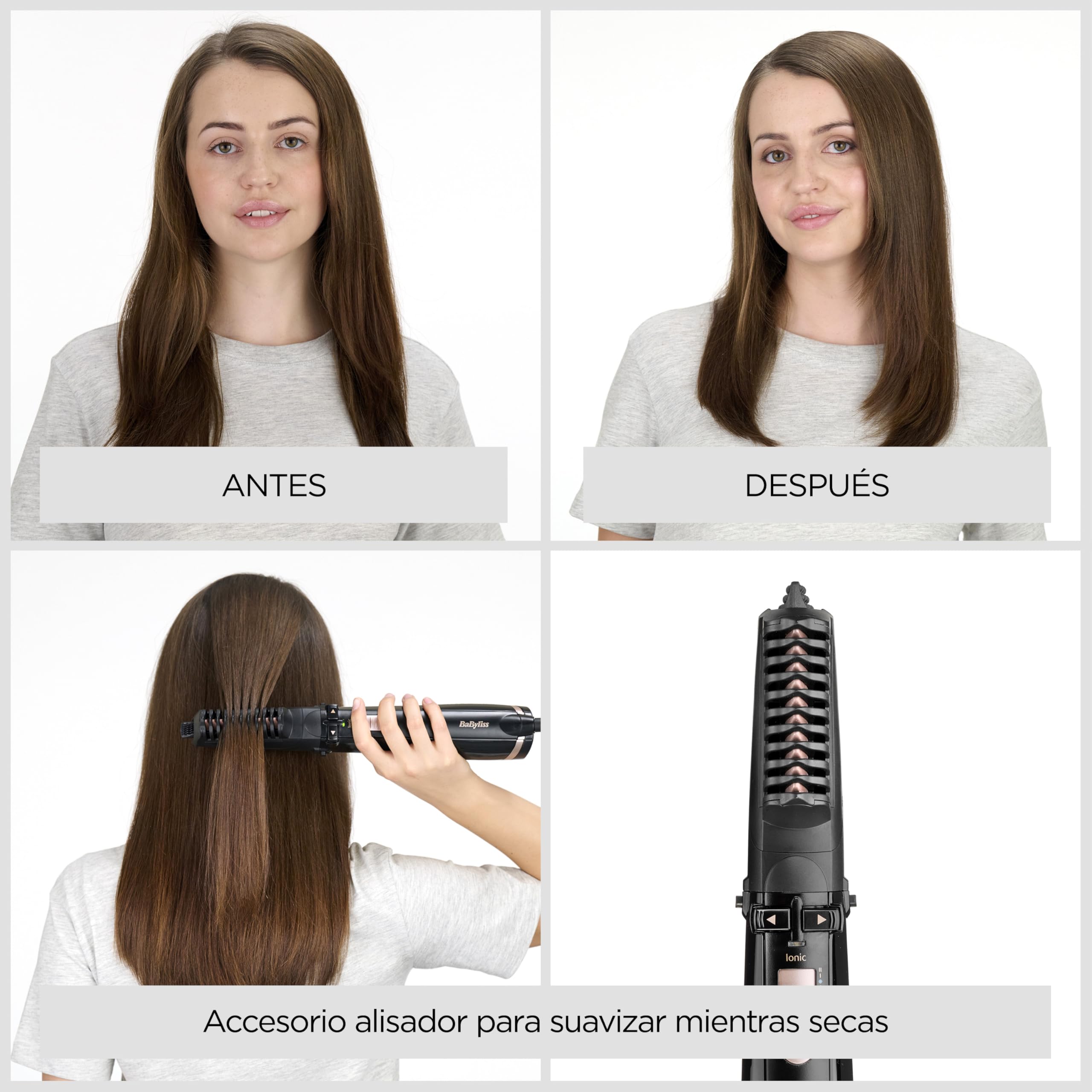 BaByliss AS200E Cepillo Rotatorio de Aire Styler Iónico con 4 Accesorios Secador Alisador Voluminizador Negro