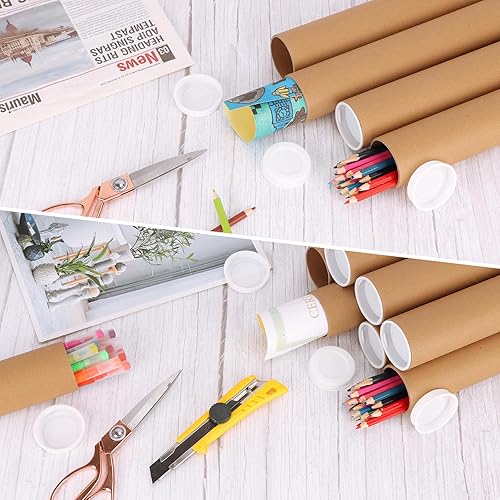Miniatura 5 de Paquete de 12 tubos de correo con tapas para carteles de embalaje, tubo de cartón de 2 x 15 pulgadas, tubo de póster para correo y almacenamiento de