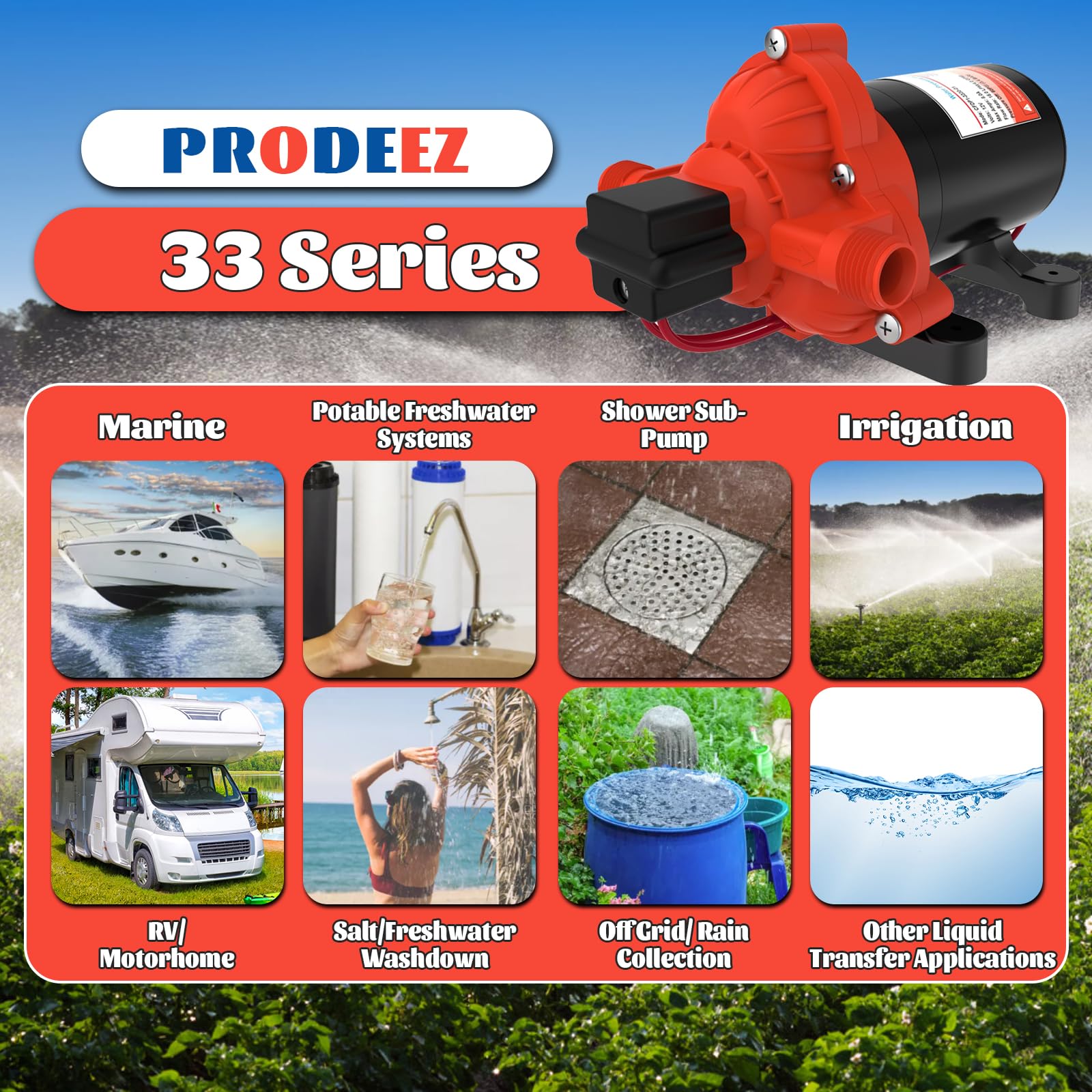 Pompa samozasysająca z membraną wodną serii 33 12 V 4,0 GPM 50PSI Rv/Marine 12 V DC Zapotrzebowanie świeże