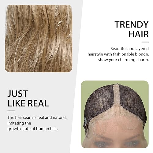 Miniatura 4 de HAIRCUBE Peluca rubia con encaje frontal para mujer, peluca rizada rubio platino con raíces marrones, peluca sintética resistente al calor natural