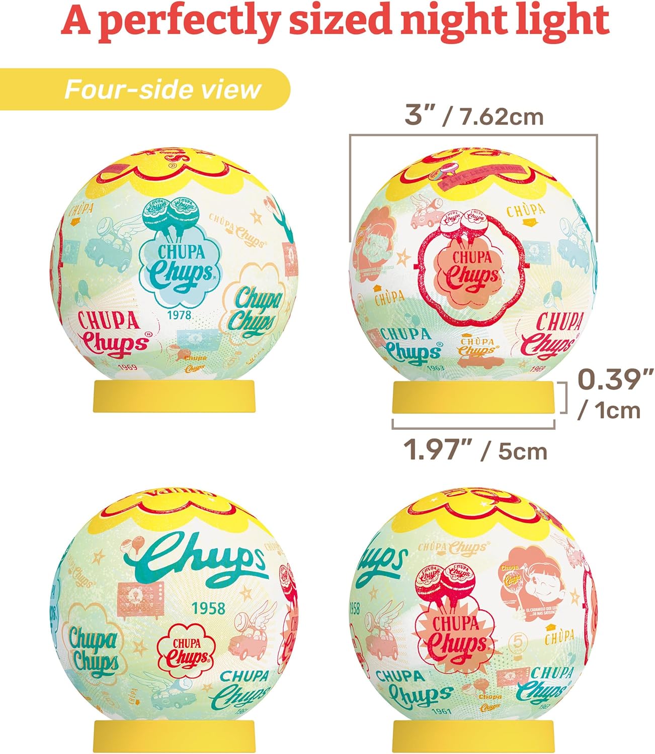 Chupa Chups X PieceRelax 3D Plastic Puzzle Sphere Light for Adults 60 Piece - Timeless Memories - Chupa Chups Time Machine Unique Gift & Home Décor with Curved Plastic Puzzle Pieces [J1151]