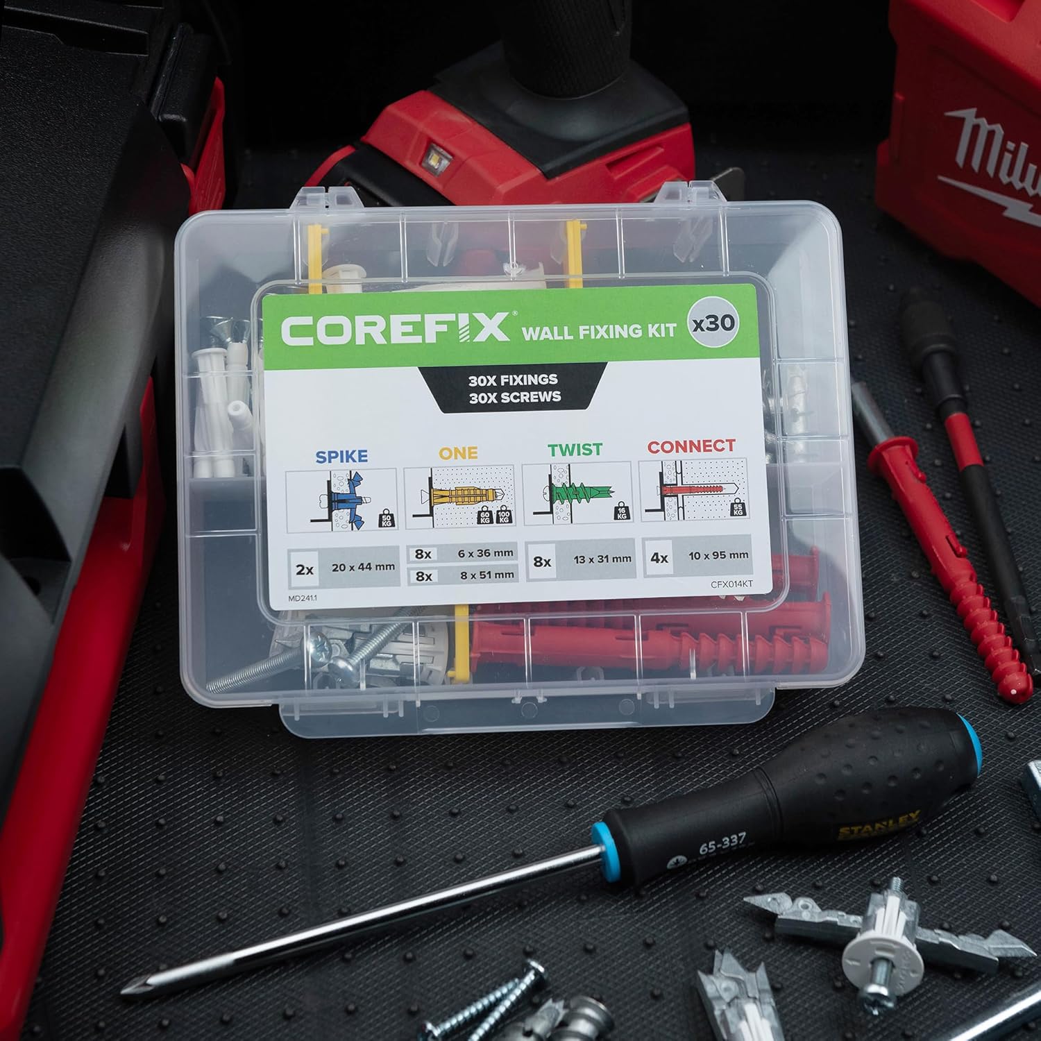 Complete Wall Anchor Kit (Pack of 30), Self Drilling Drywall Anchors, Raw Anchors and Screws & Cavity Wall Screws. Suitable for Drywall, Dot & Dab, Masonry & Cavity Walls.