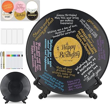 2 Pcs Retro Vinyl Record Guest Book for Party, Sign-in Board | with 14 Pens & 6 Decorative Stickers, Birthday, Graduation, Retirement Guest Book Decor