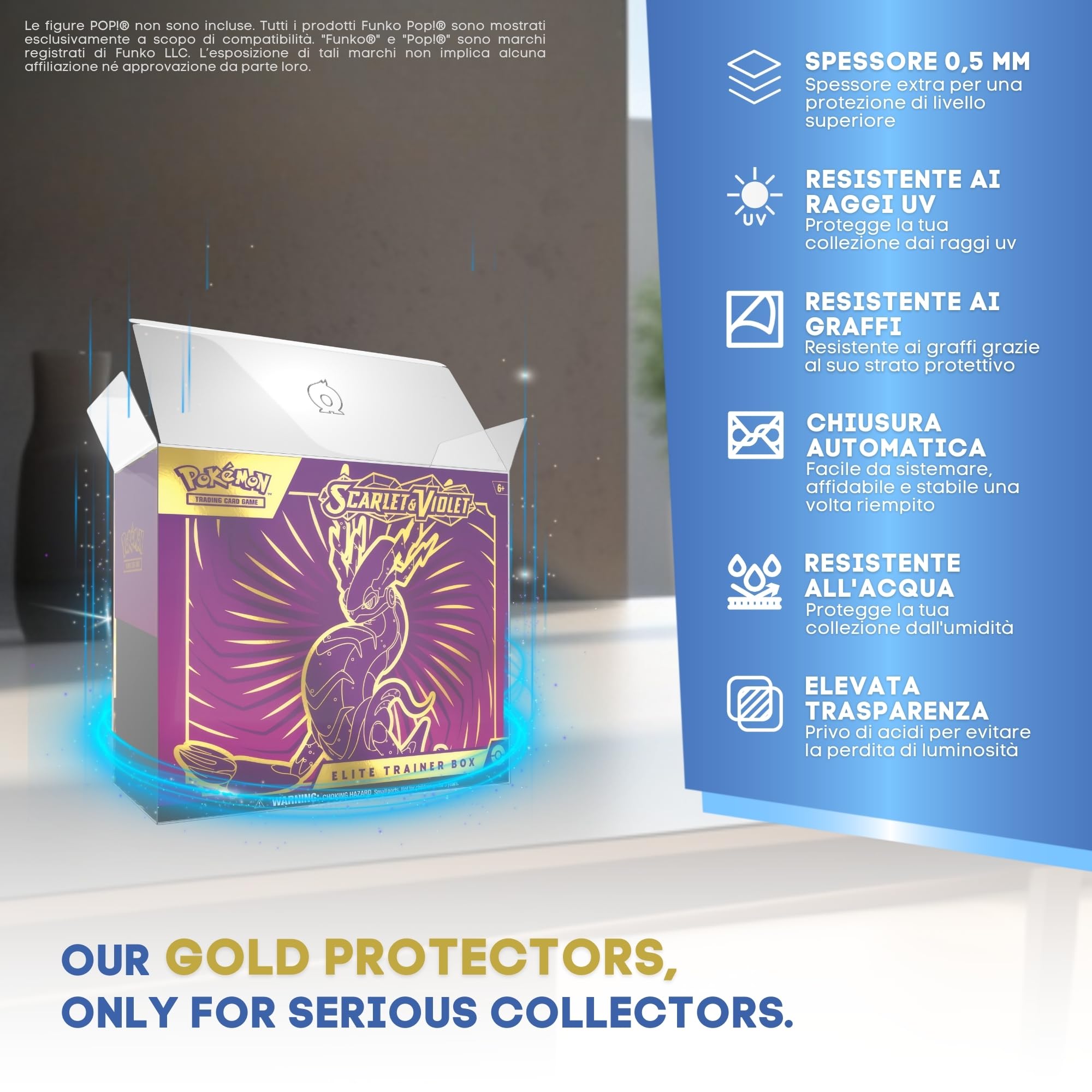 Confezione da 10 Protectors Gold per Pokemon Elite Trainer Box (ETB) – Custodia Pokemon ETB 0,5mm Spessore – Protezione UV per Le tue Scatole PKMN