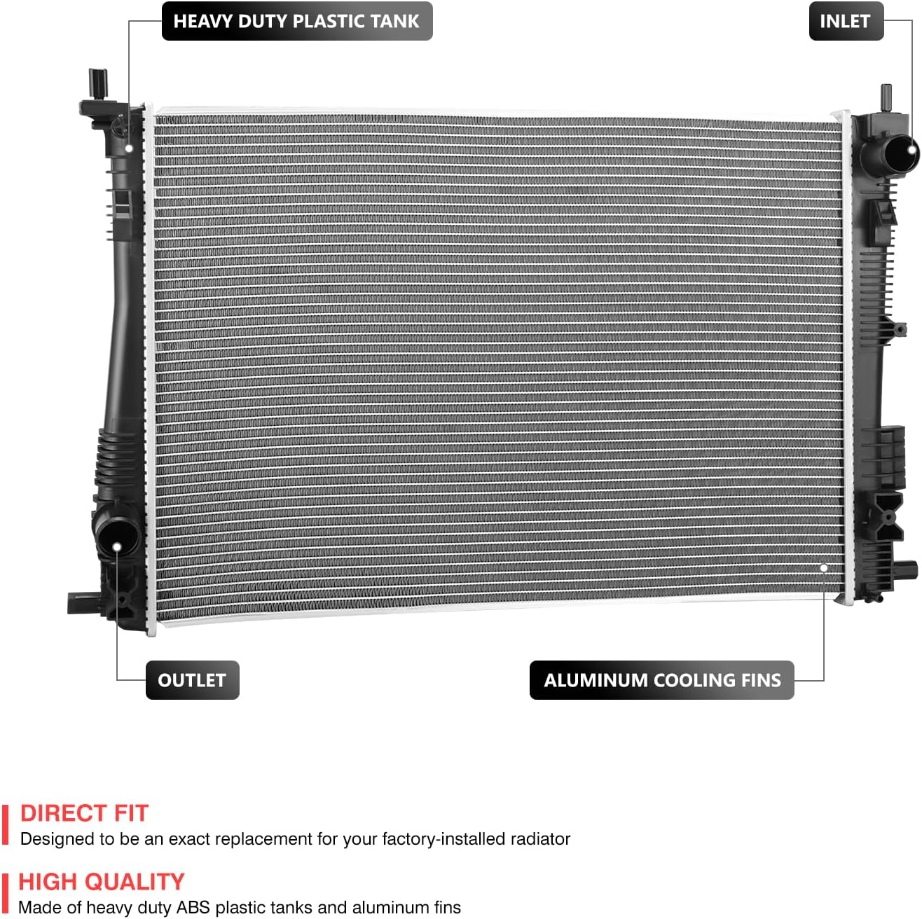 DNA MOTORING OE Style 1-Row Aluminum Cooling Radiator Compatible with 17-23 Chrysler Pacifica / 20-22 oyager, OEM-RA-13641, CH3010380