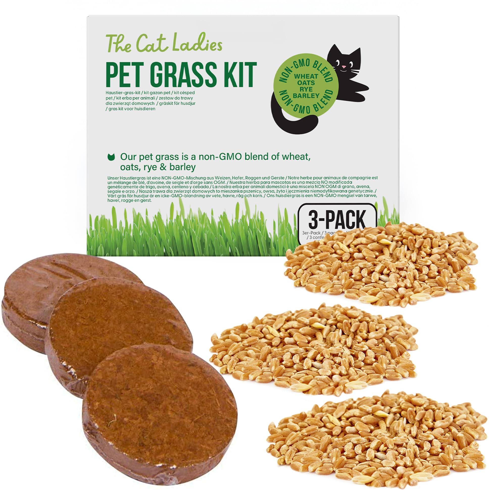 The Cat Ladies Cat Grass Refill Kit 3 Pack - Seeds and Grass for Indoor Cats Kit - Seed Mix and Planting Discs - Packed with Important Nutrients For Your Cats