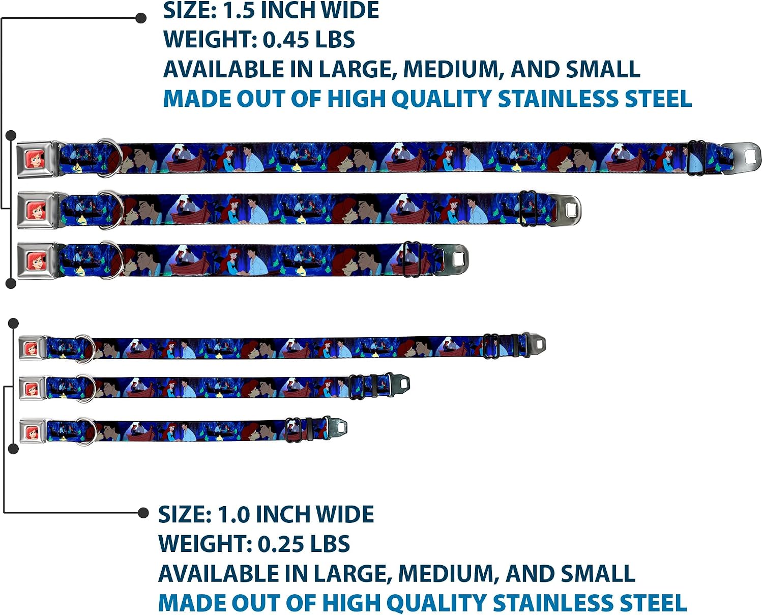 Buckle-Down Seatbelt Buckle Dog Collar - The Little Mermaid Ariel & Eric Boat Scenes - 1" Wide - Fits 9-15" Neck - Small