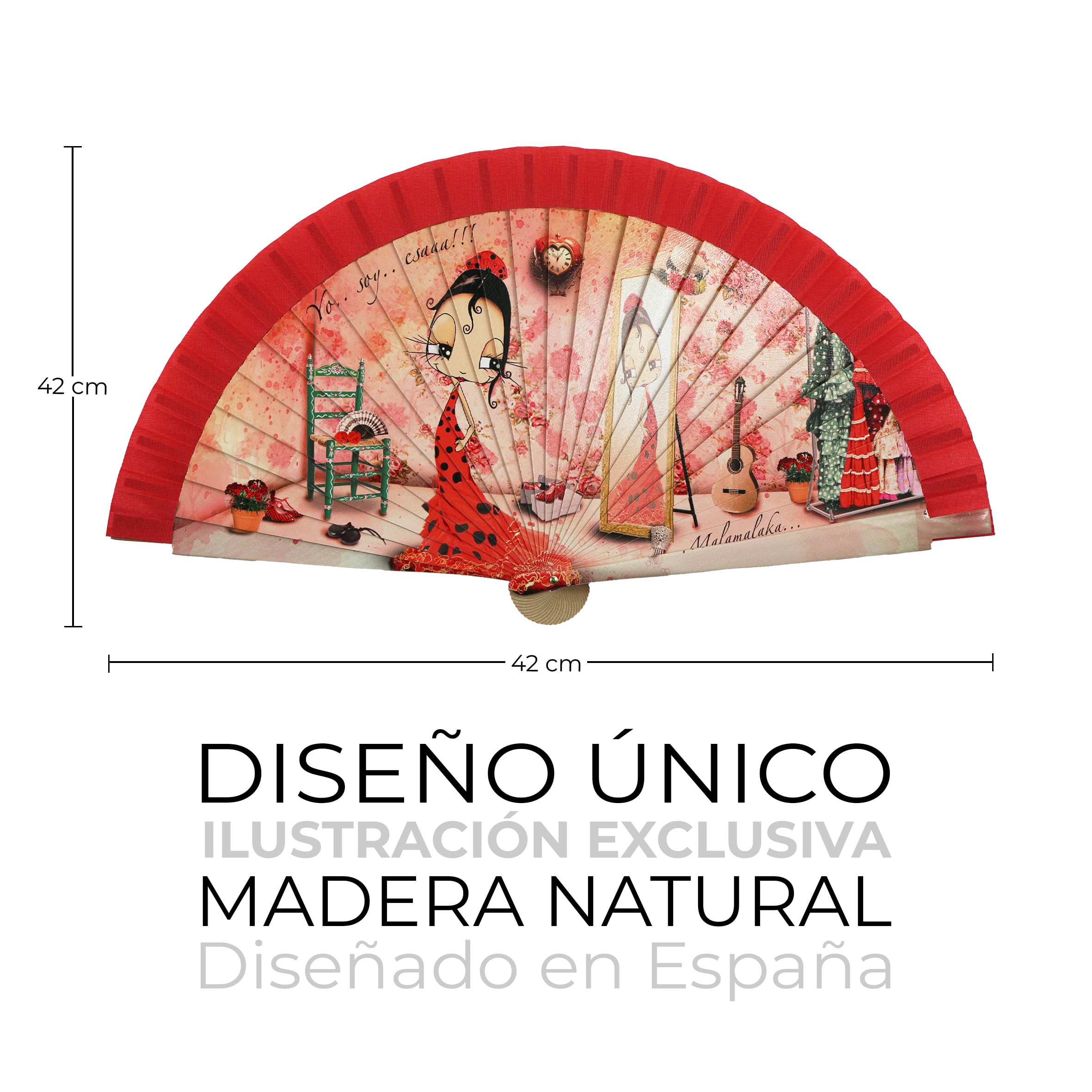 Abanico de madera Malaka diseño Corazón de tinta