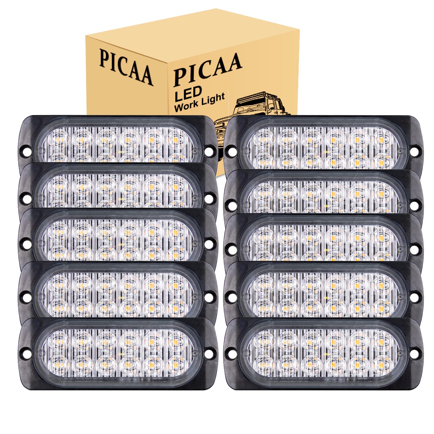 PICAA 10pz Ultra Thin 12LED Luci di Emergenza Ambra Hazard Lampeggiante Luce Stroboscopica Luce Universale per 12-24V Car Truck Trailer Camper Moto Furgone