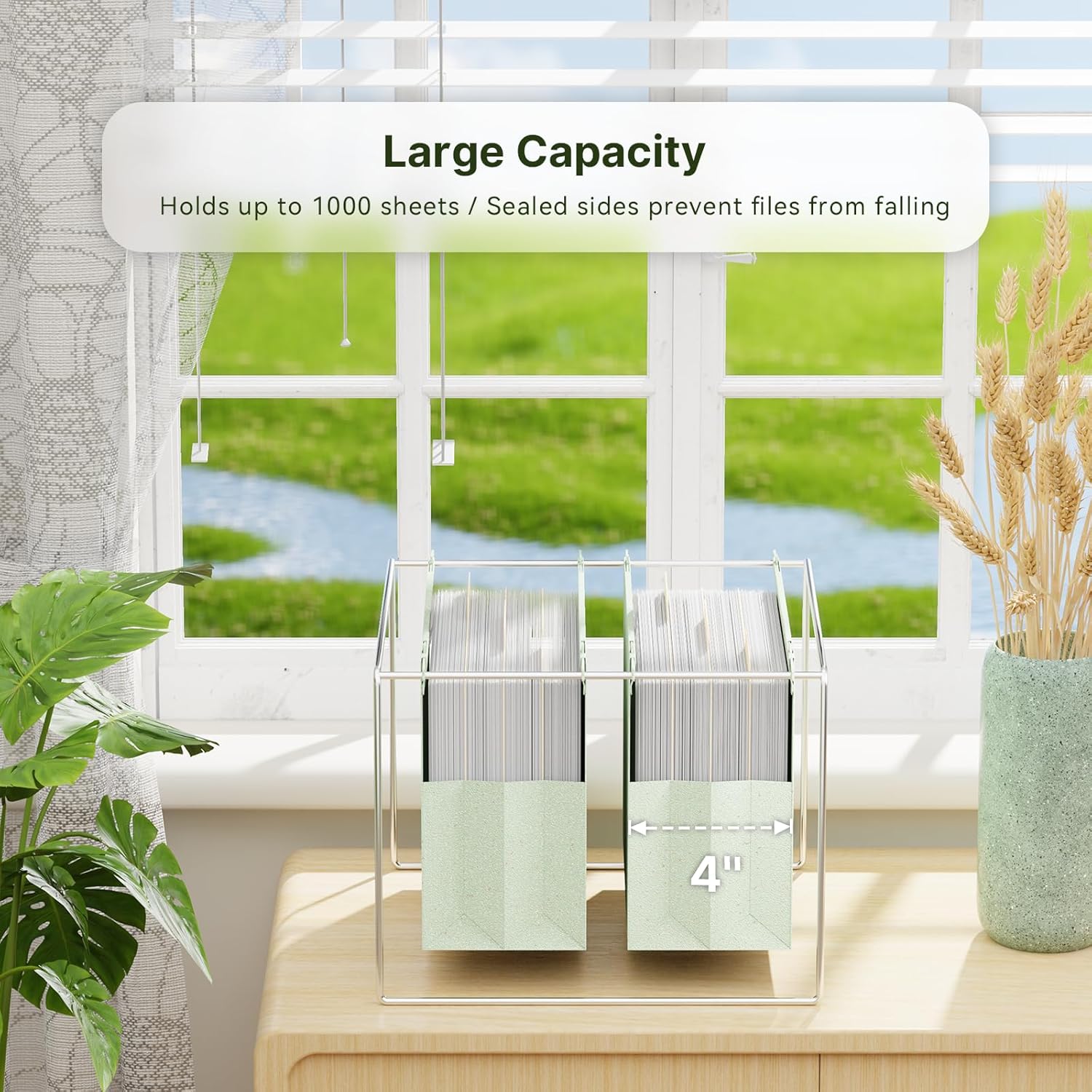 XINGIA 6 Pack Large Capacity Hanging File Folders Letter Size,4 Inch Expandable File Organizer,File Cabinet Folders with Adjustable Hooks,Wheat Straw Reinforced Hang Folders for Bulky Files,Charts