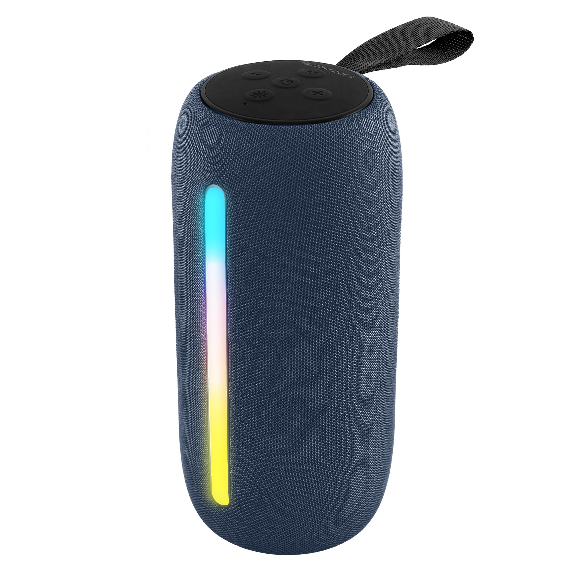 ZEBRONICS Sonic POD 20, Portable Bluetooth Speaker, 10 Watts, Upto 15 Hours Playback, RGB LED, Call Function, Fabric Finish with Carry Loop, BTv5.3 | TWS | USB | mSD | AUX (Blue)-image-24
