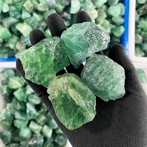 SigMntun Cristales de fluorita en bruto verde oscuro, 4 piezas en total de 13 onzas, cristales curativos para meditación de chakras Reiki, terapia