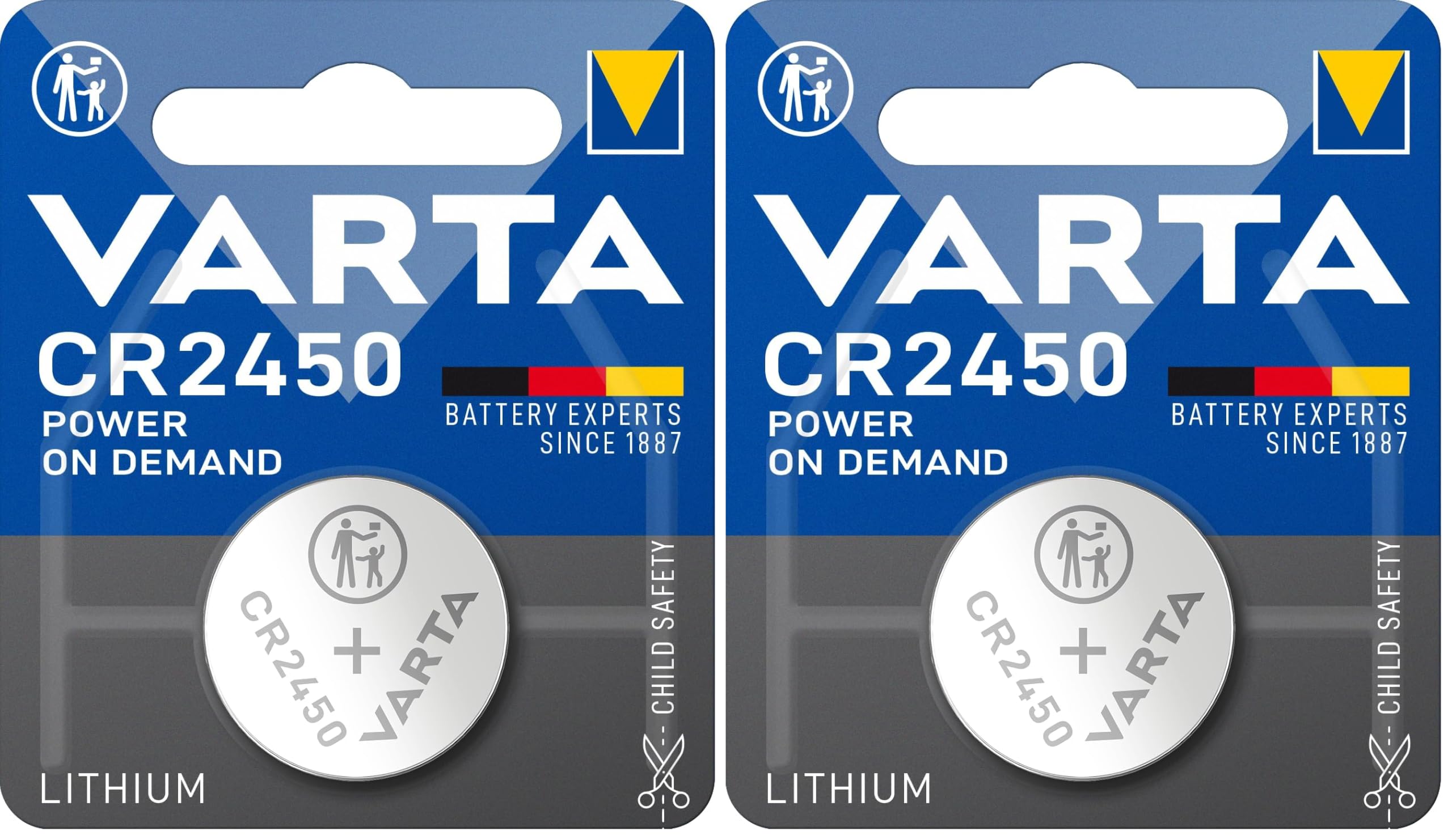 VARTA Piles Bouton CR2450, Lot de 20, Power on Demand, Lithium, 3V, Emballage sécurisé pour Les Enfants, pour Les appareils Smart Home, clés de Voiture et d'autres Applications