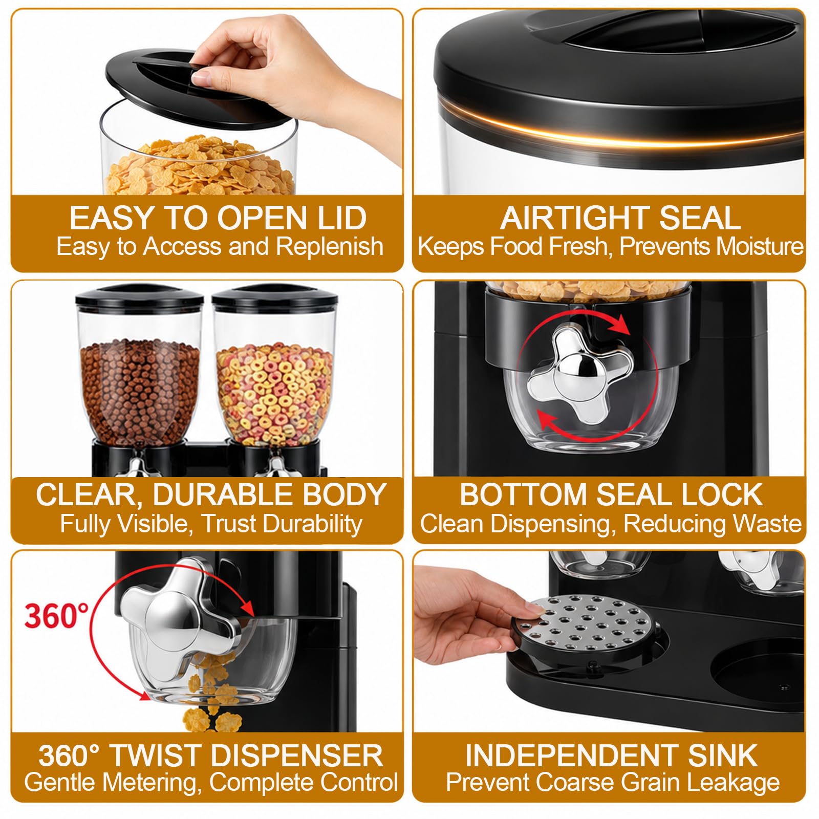 Cereal Dispenser Countertop 2L 2er Pack, Luftdichter Müslispender für die Organisation des Küchenvorratsraums, Ideal für Süßigkeiten, Müsli, Reis, Nüsse, Bohnen, Kaffebohnen