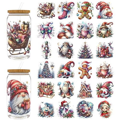CHNVICK 24PCS UV DTF Cup Wraps for 16 oz,Magical Fairytale Christmas Rub on Transfer Decals, Personalized Waterproof UV DTF Stickers for Glass,DIY Wood Crafts - Magical Fairytale Christmas