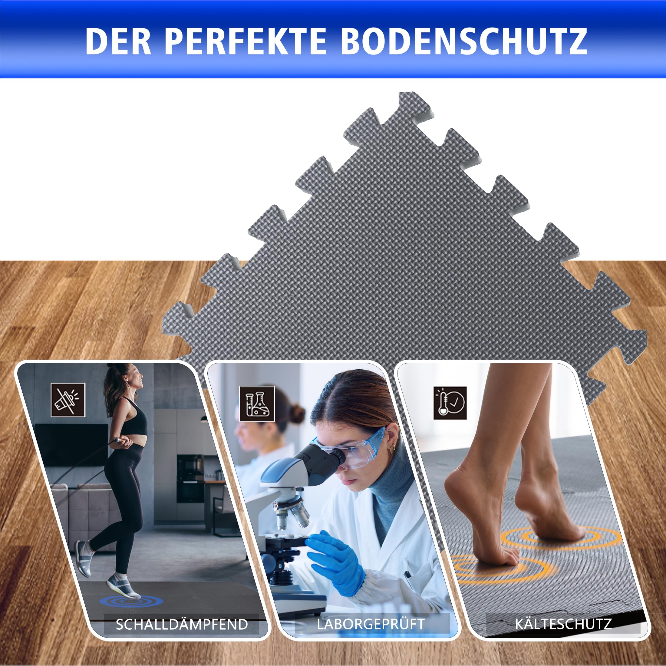 Tappetini Fitness a Puzzle 32x32x2,5cm in EVA | Set da 18 pezzi (1,84 m²) | Pavimento Palestra Antiscivolo Extra Spesso | Grigio