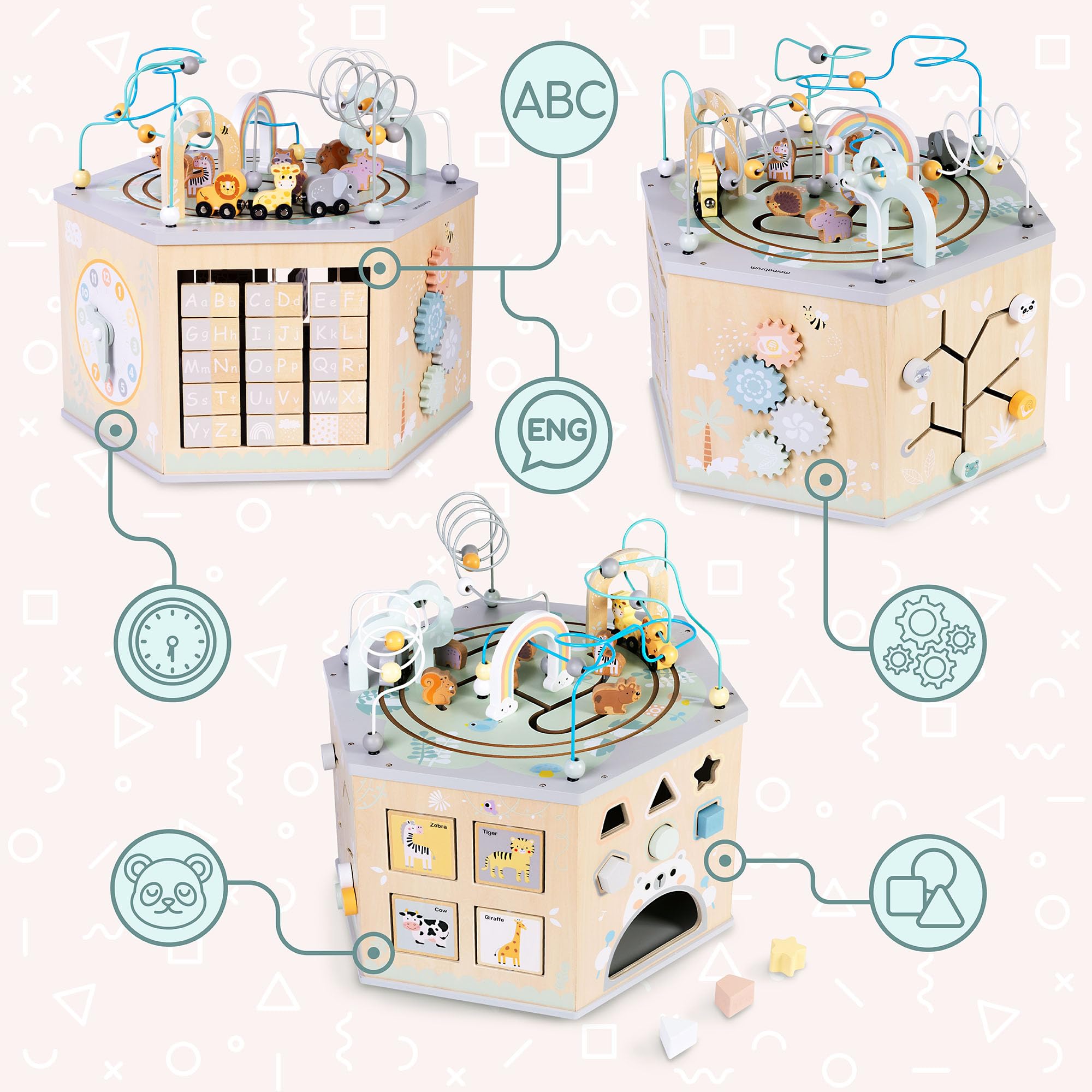 Mamabrum Grande Cubo Educativo – Giocattolo Montessori con Trenino Magnetico, Anelli Motori e 10+ Attività – Per Bambini da 12m+