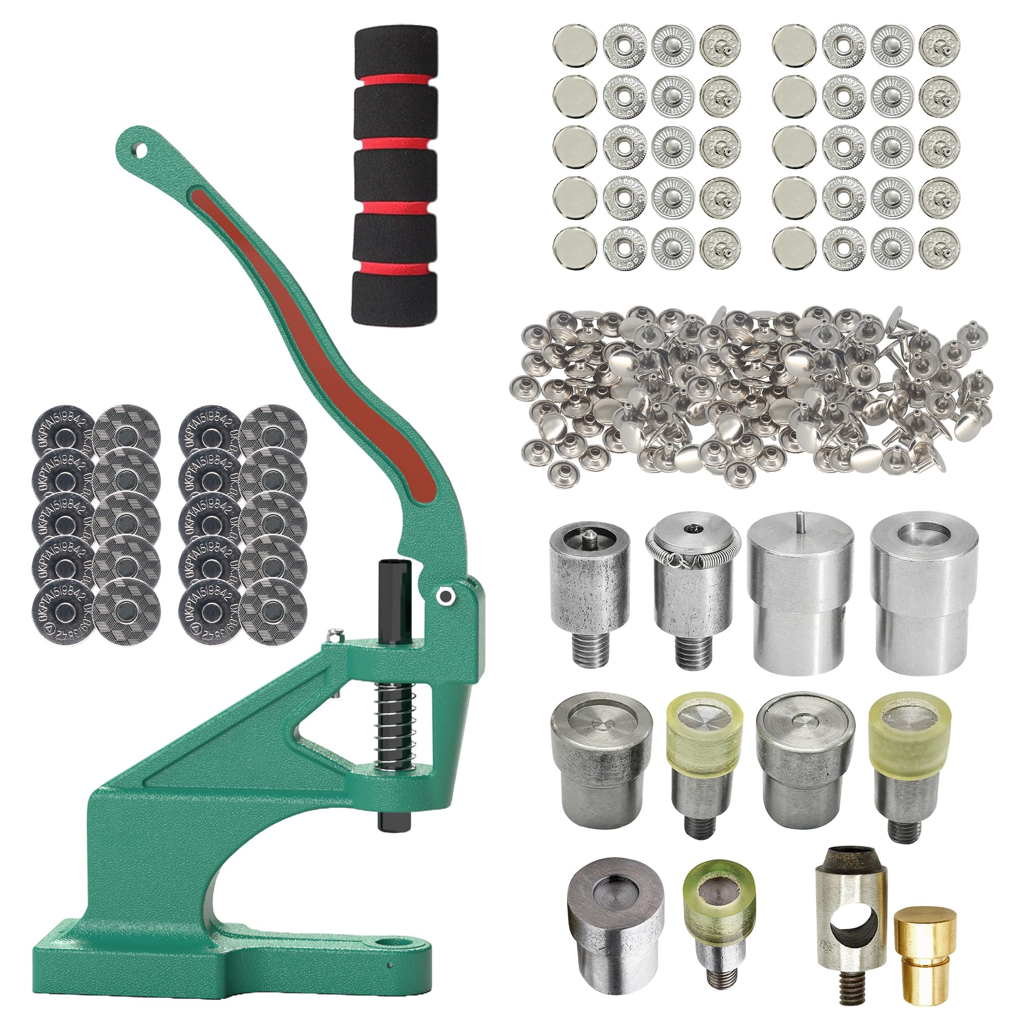 WedDecor The Green Machine Hand Press, Tubular Rivets, Snap Buttons, Foam Grip, Magnetic Closure with Fixing Dies for Handbags, Purses, Belts, Handbags, Crafts,