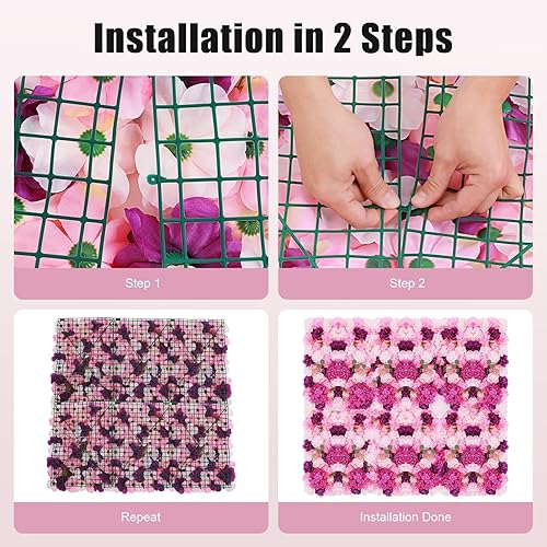 Miniatura 6 de LOYALHEARTDY Paquete de 6 paneles de pared de flores artificiales de seda de 16 x 24 pulgadas, rosa de seda y flores de hortensias, decoración de