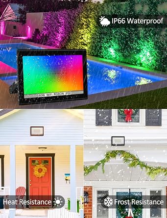 NATPOW RGB Flood Lights, 60W Disco Lights Smart Colour Changing 2Pack [Energy Class F]