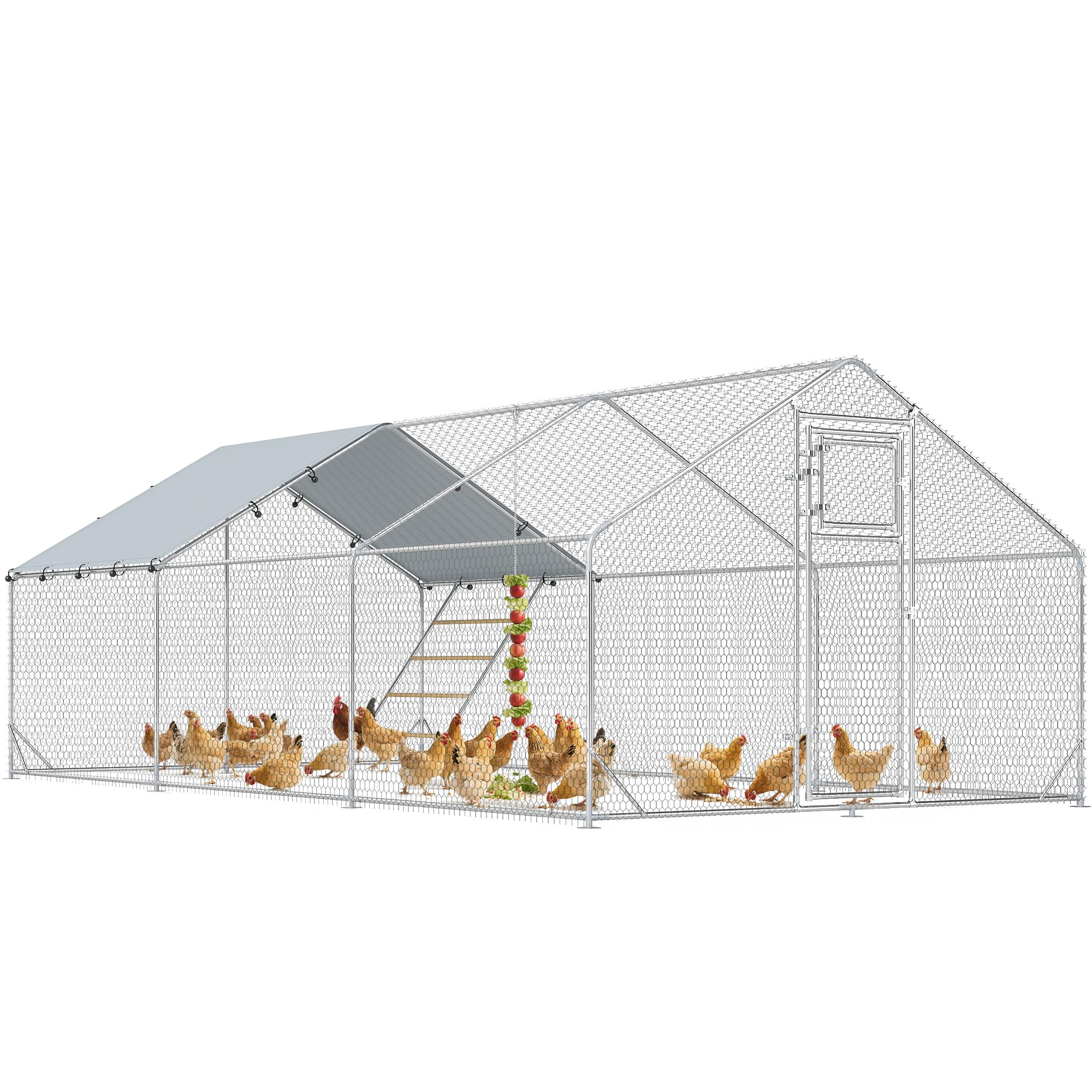 PawHut Gallinero Exterior 18 m² 3x6x1,95 m Acero Galvanizado para 18-24 Gallinas Impermeable Anti-UV