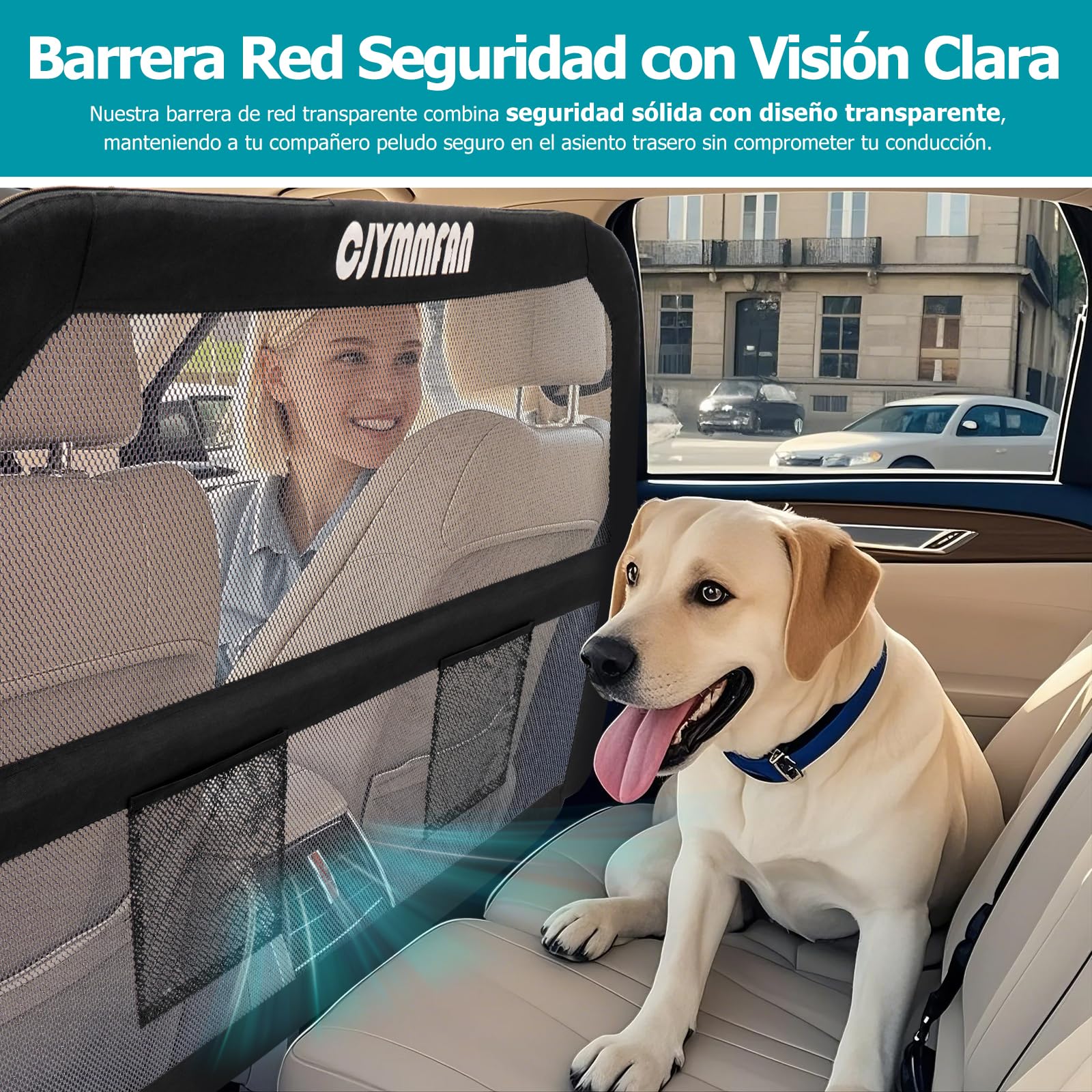 Barrera Protectora para Perros para Asiento Trasero y Maletero con Cubierta Más Ancha, Ajuste Universal para Coche y SUV, Rejilla Separadora para Perros con Red Transparente y Marco Metal Estable