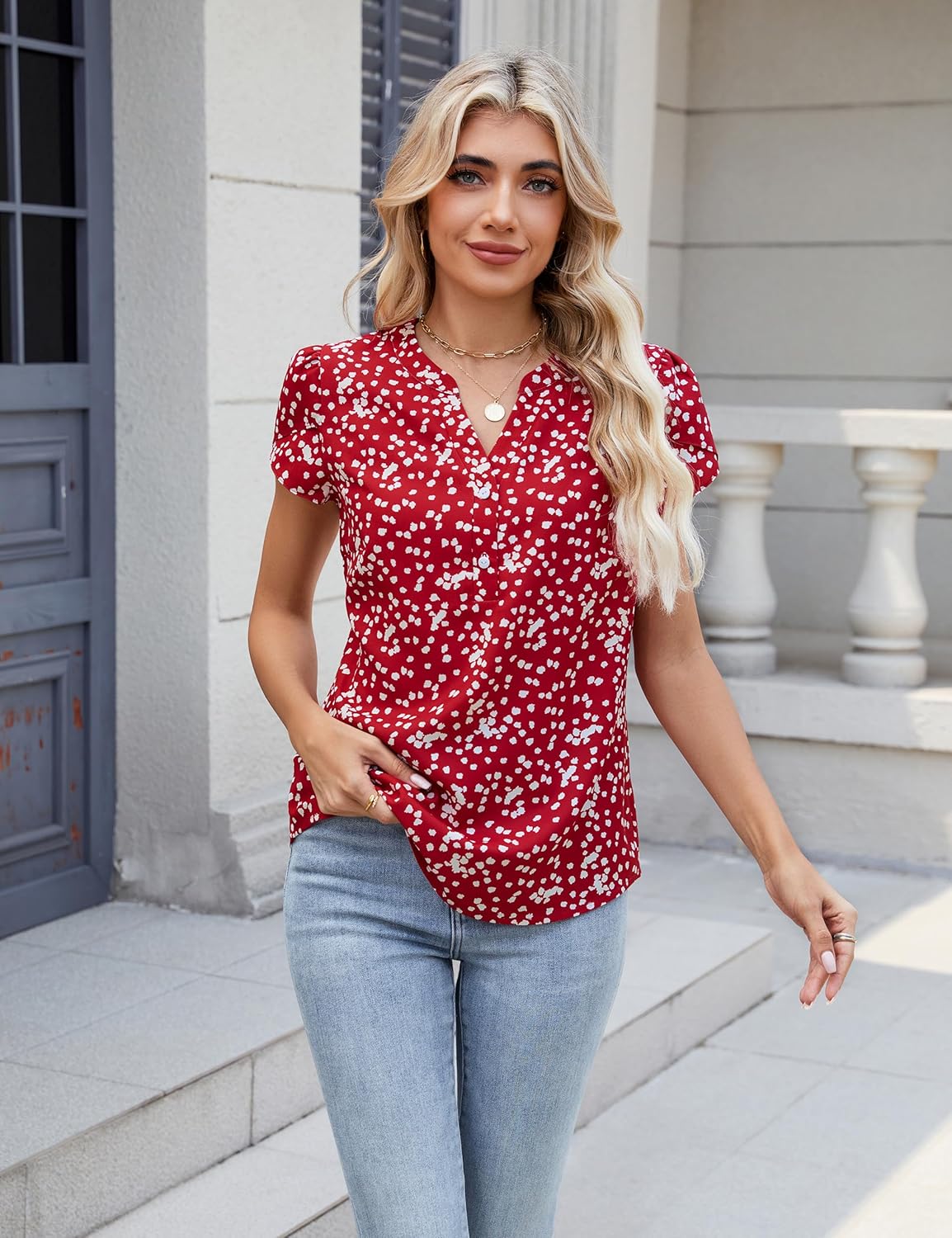 Blooming Jelly Women's Dressy Casual Tops Business Work Blouses White Button Down Shirts Cap Sleeve V Neck Tshirt - Image 6