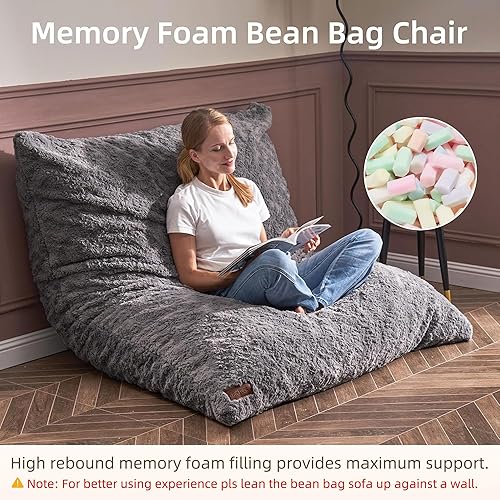 Miniatura 5 de HABUTWAY Puf 3 en 1, puf de espuma viscoelástica, puf convertible con funda lavable a máquina, puf gigante para adultos, color gris