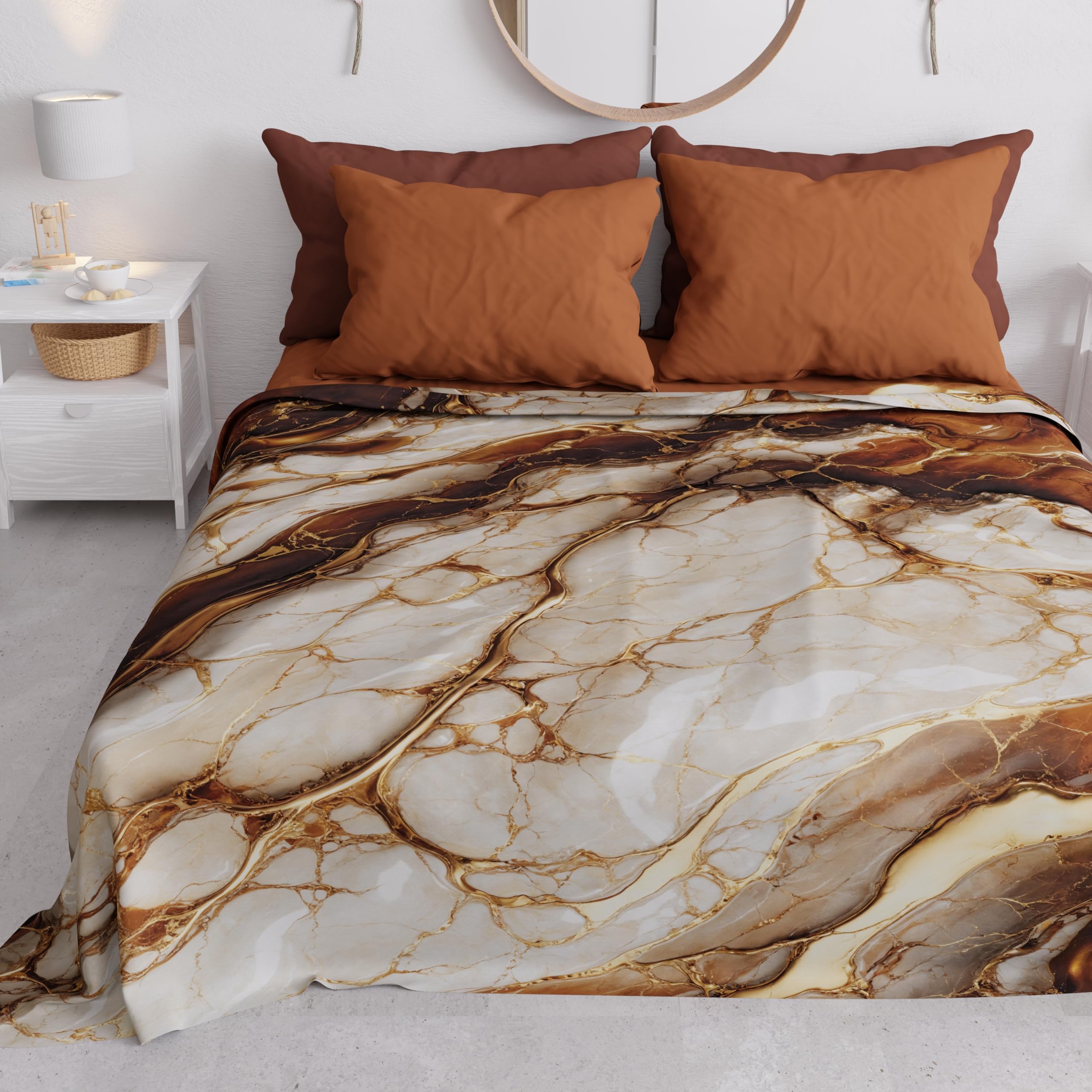 PETTI Artigiani Italiani - Spring-Summer Double Bed Bedspread Light Blanket Queen Size Bed Sheets Brown Marble 100% Made in Italy