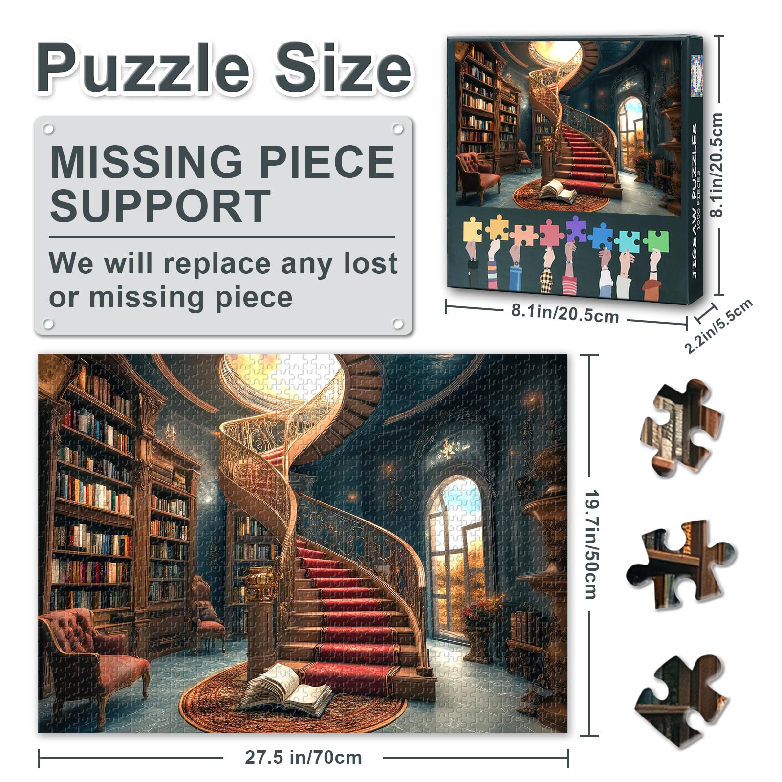 1000 Piece Jigsaw Puzzle for Adults,A Red Spiral Staircase and A Book on the Floor Puzzle Impossible Hard Difficult Challenging Puzzles for Bibliophilia Gift 50x70cm - Image 3