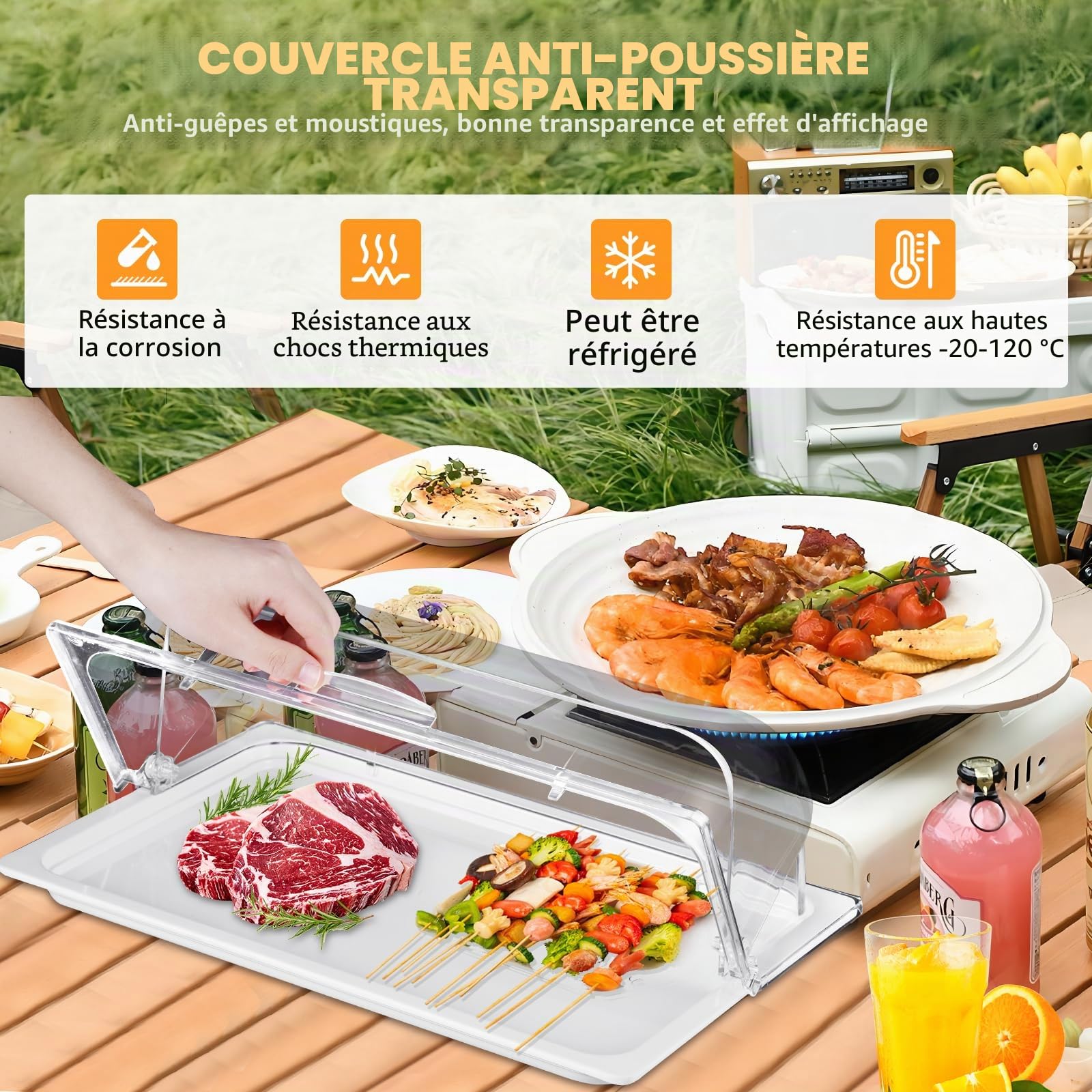 BAOSHISHAN Buffet Showcase 42 × 28 × 20 cm Plateau de présentation des aliments avec couvercle rabattable d'un seul côté pour la présentation des aliments