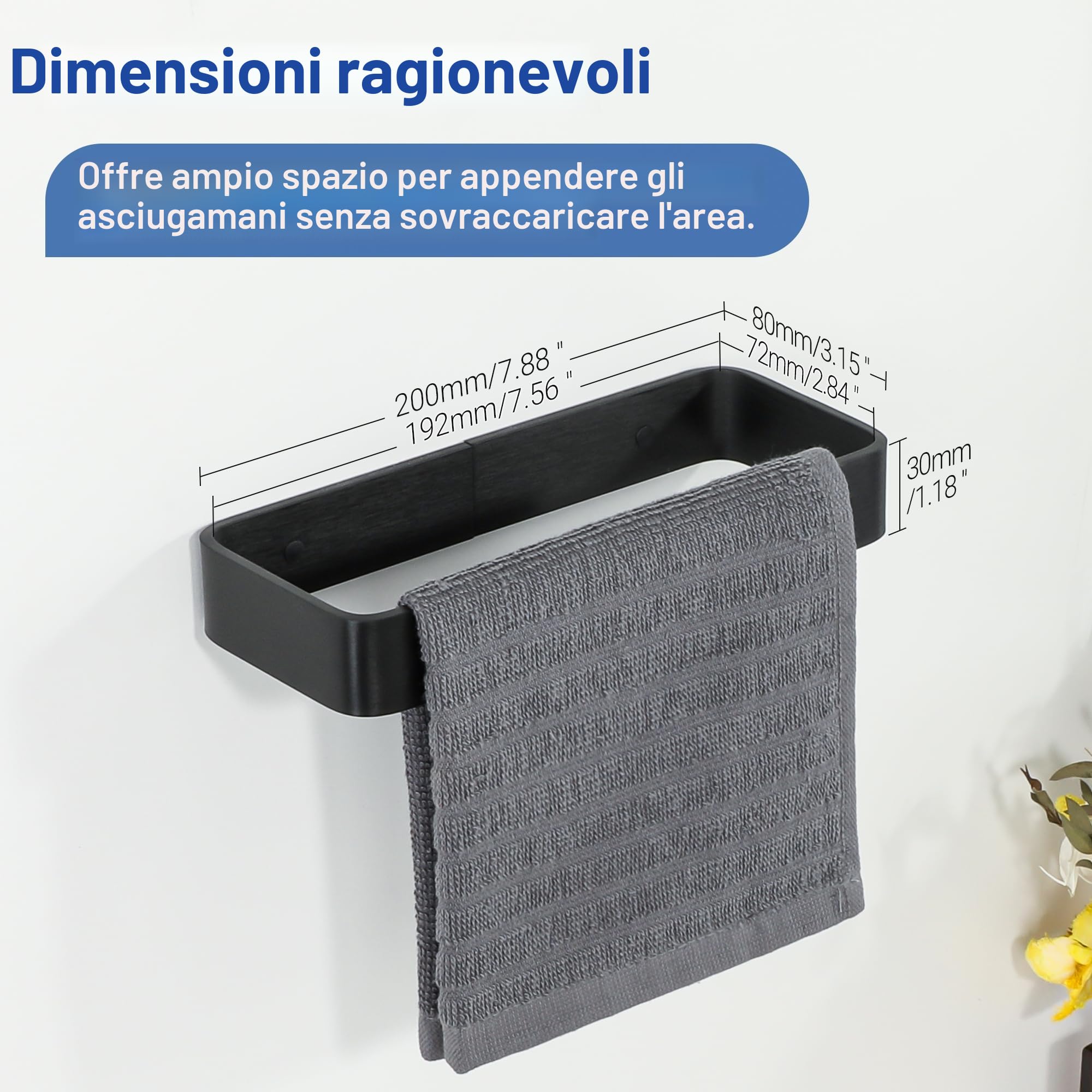 SAYAYO Porta Asciugamano Autoadesivo Portasciugamani Bagno Nero Porta Salviette Bidet, Porta Asciugamano Bidet, 20CM Anello Porta Asciugamani Per Bagno Cucina