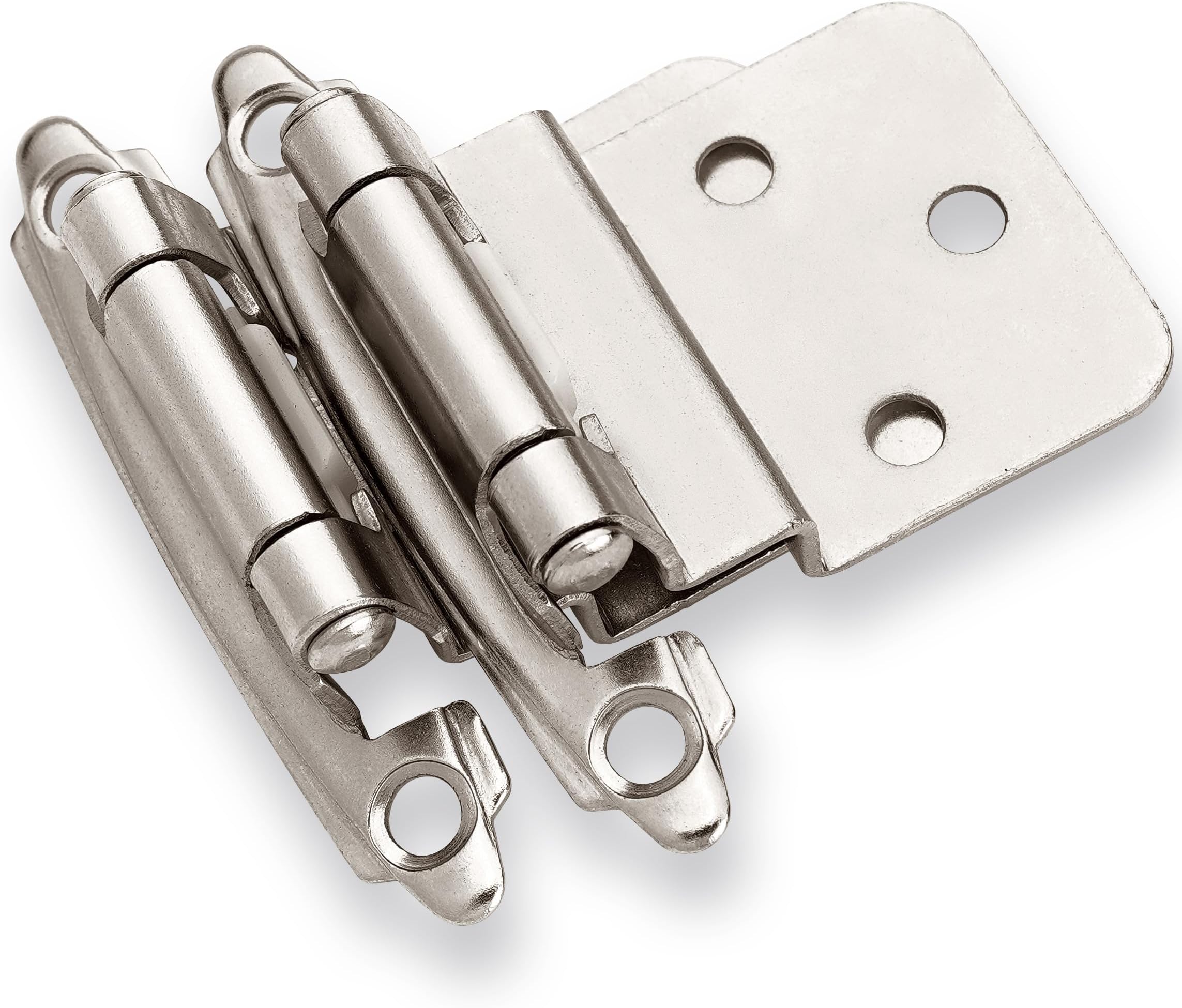 DecoBasics 3/8" Inset Cabinet Hinges Brushed Nickel (25 Pair -50 Pcs) Offset Self Closing Cabinet Hinges for Kitchen Cabinets Satin Nickel w/Silicon Bumpers & Upgraded Screws